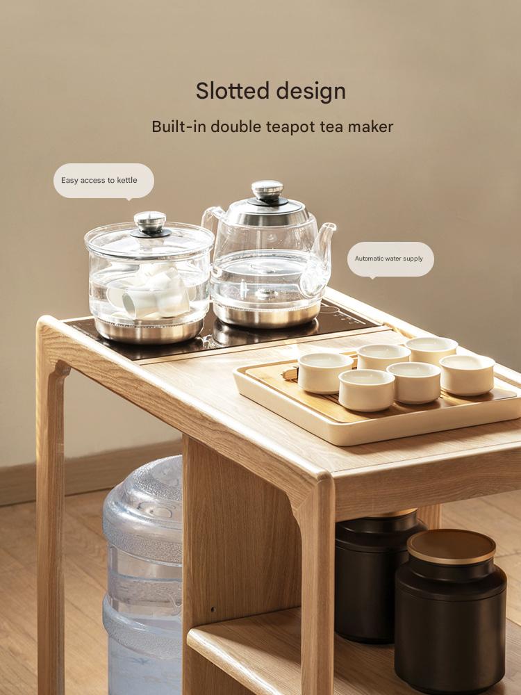 Premium Oak Solid Wood Folding Tea Table with Built-in Kettle - Perfect for Living Room, Garden, and Outdoor Tea Ceremonies