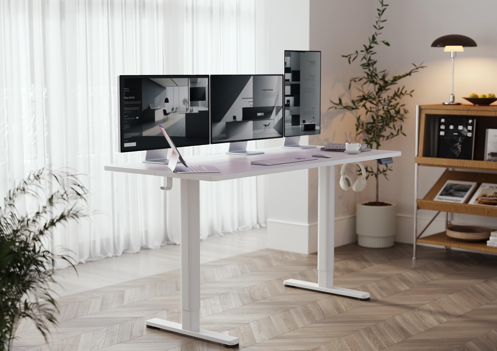 YDN Electric Standing Desk - 55x24 Inch Adjustable Height Sit Stand Desk with Splice Board, White Top for Home Office | Ergonomic Workspace Solution for Remote Work & Gaming Setup