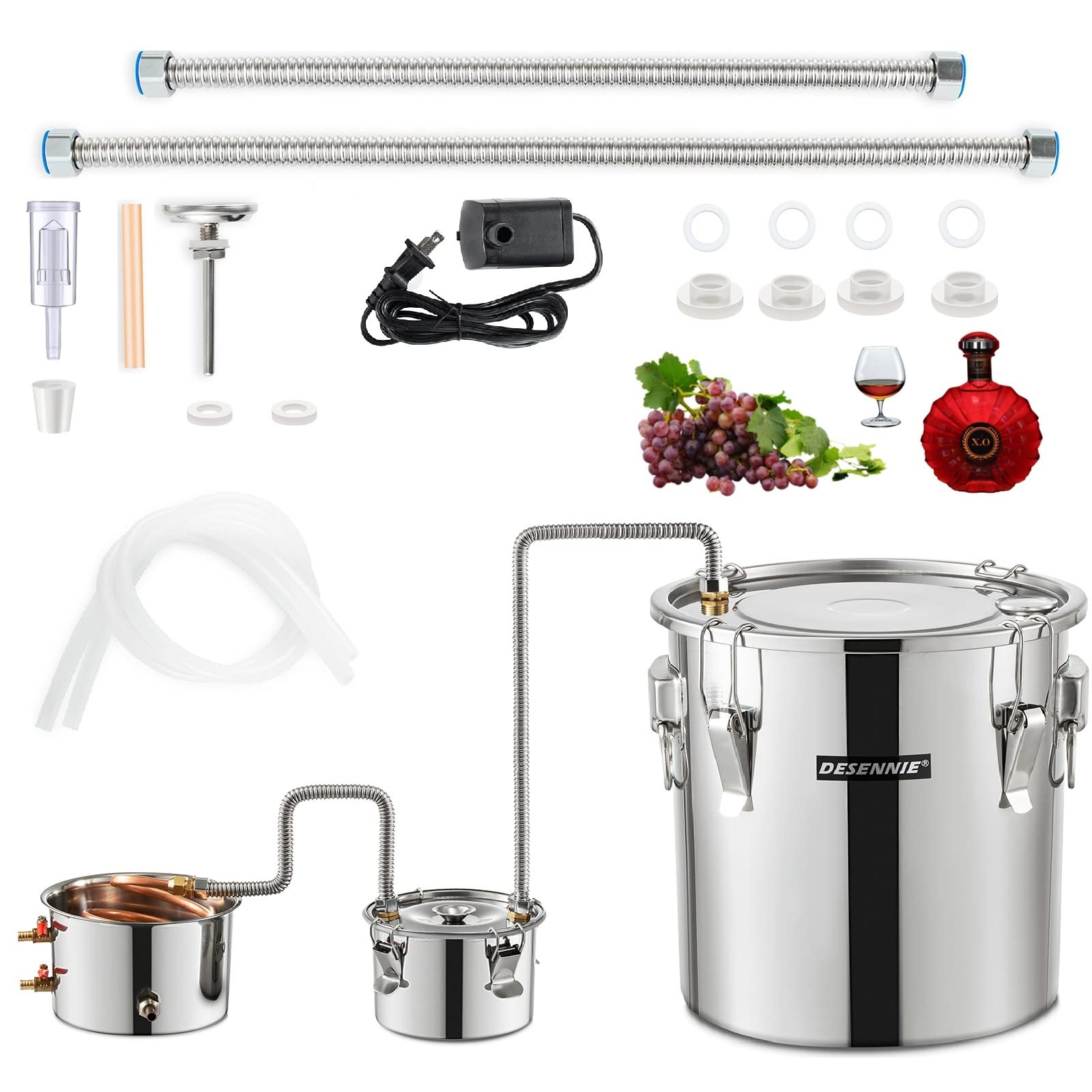 Stainless Steel 13.2 Gallon Alcohol Distiller Kit with Copper Coil & Thumper Keg - Home Brewing Equipment for Whiskey, Brandy & Wine Making | Perfect for DIY Enthusiasts & Small Batch Distilling