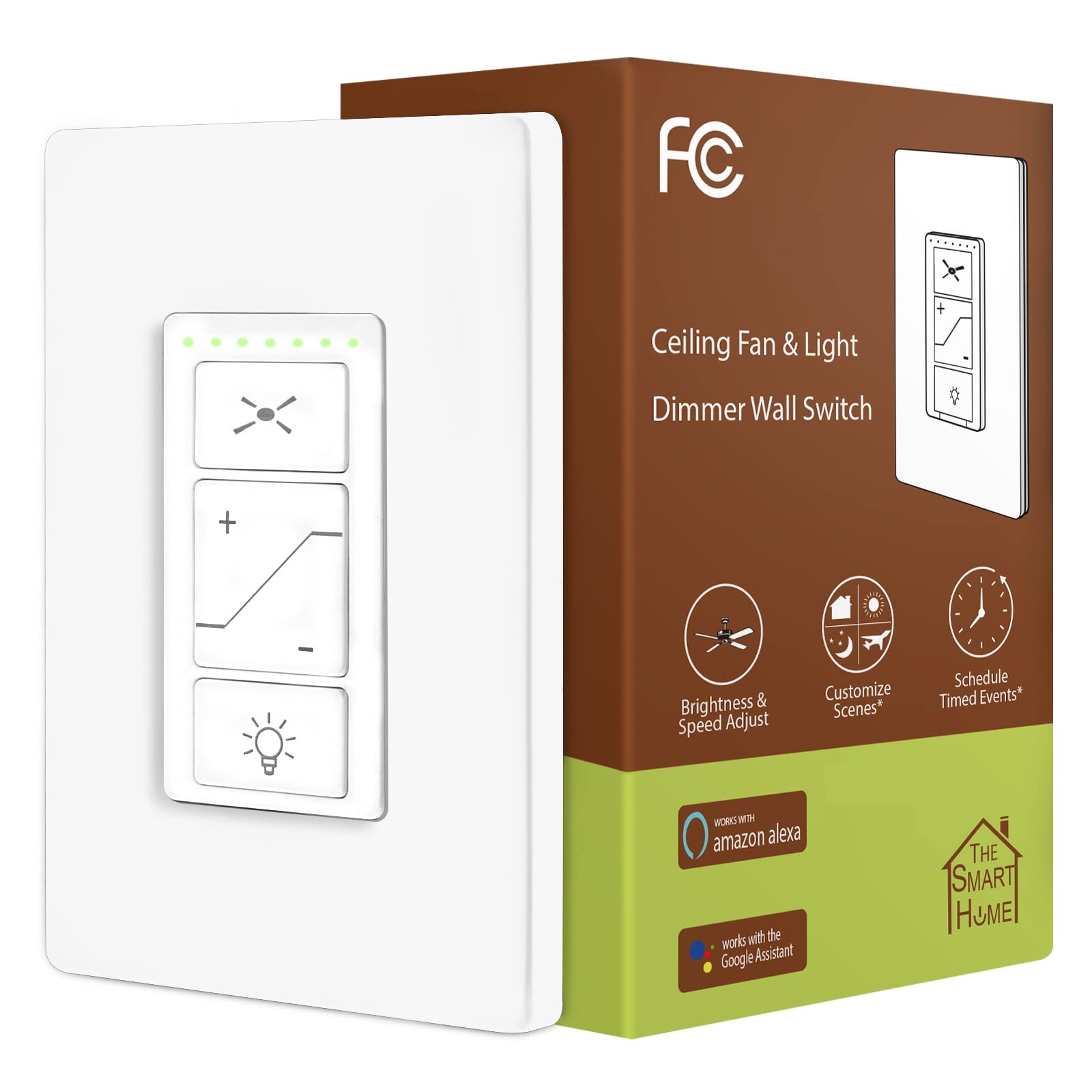 Smart Ceiling Fan Control & Dimmer Light Switch - Wi-Fi Enabled Single Pole Wall Switch - Works with Alexa & Google Home - Perfect for Living Room, Bedroom & Smart Home Automation