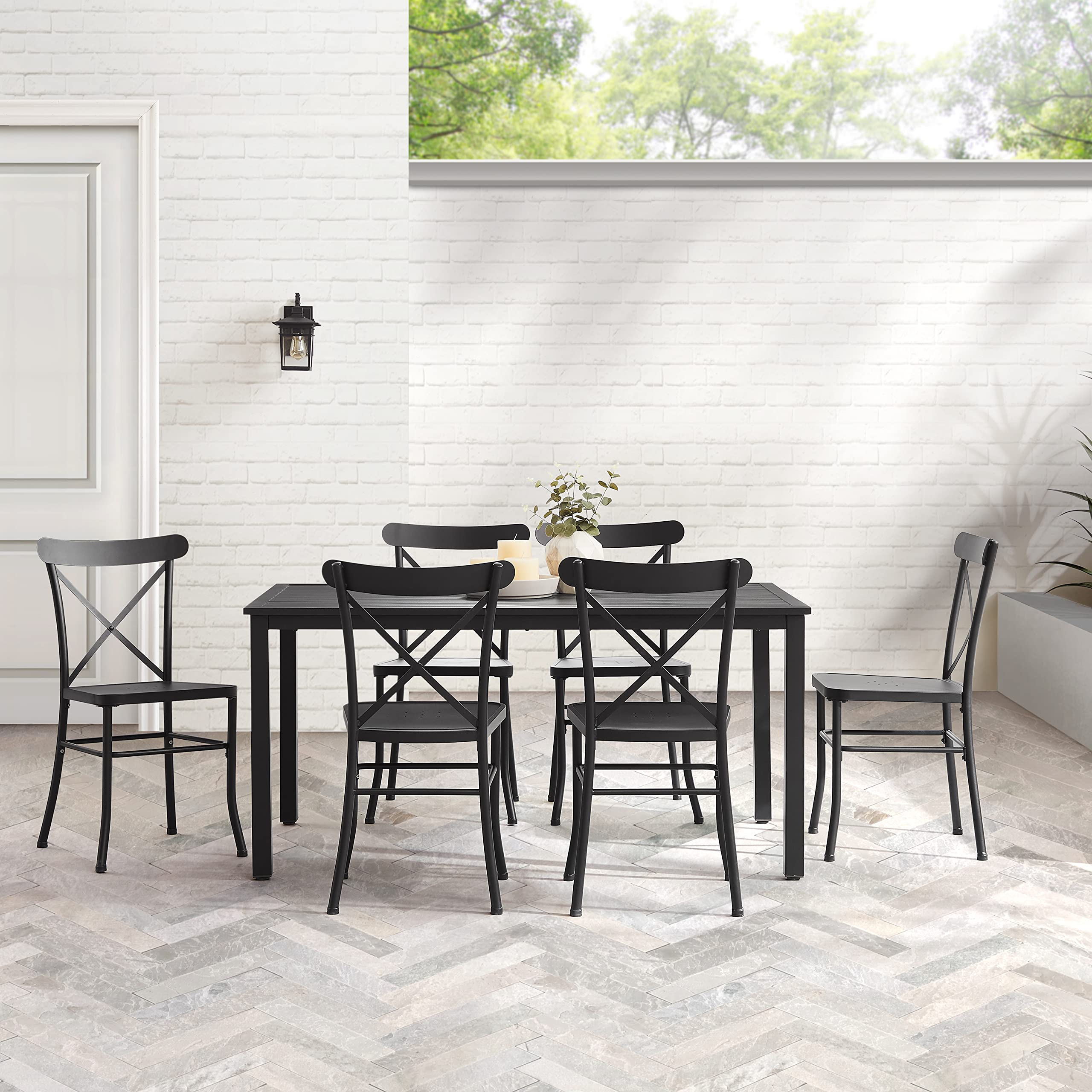Crosley Furniture Astrid 7-Piece Outdoor Dining Set for 6 - Patio Table & Chairs in Matte Black for Backyard, Deck, Garden - Perfect for Outdoor Entertaining & Family Gatherings
