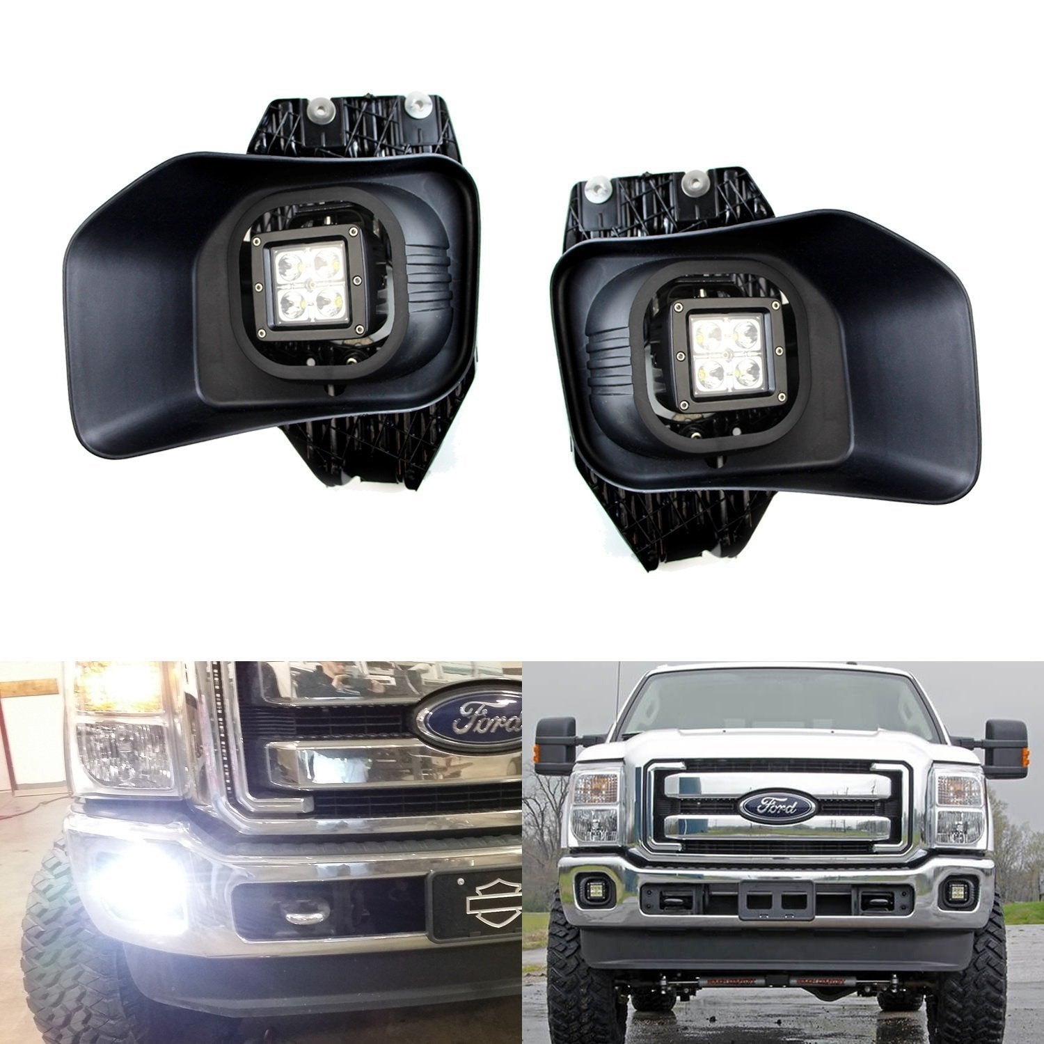 40W CREE LED Cube Fog Light Kit with Bezel Cover & Wiring Harness for 2011-2016 Ford F250 F350 F450 Trucks - Off-Road, Foggy Weather & Night Driving Lighting Upgrade