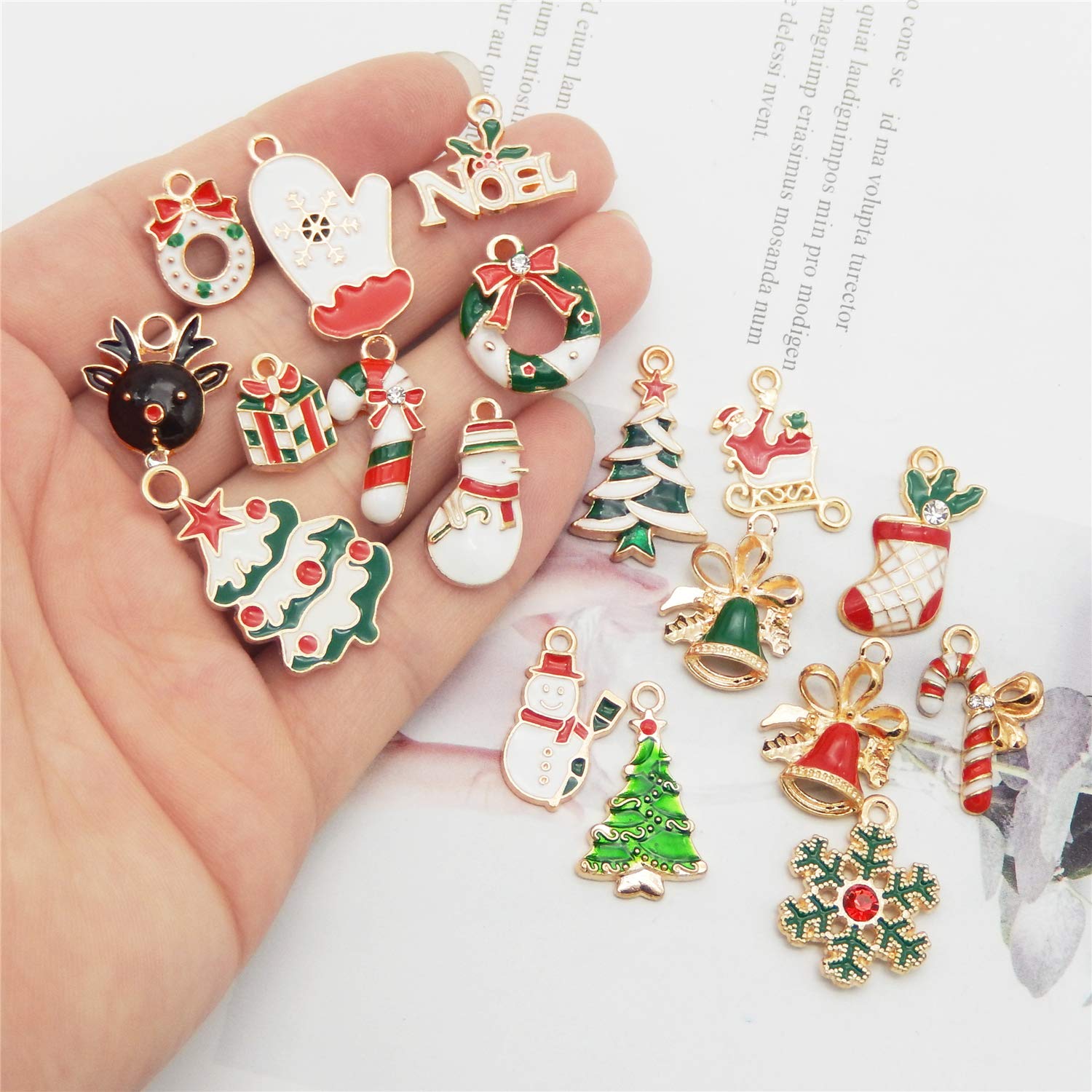 JJGrace 60Pcs Gold Plated Christmas Charms - Assorted Enamel Pendants for DIY Jewelry Making, Necklace, Earrings & Bracelets - Perfect for Holiday Crafts, Gift Giving and Christmas Decorations