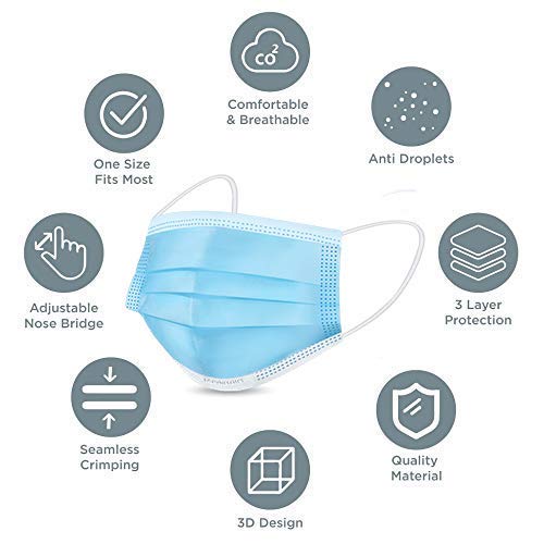 Suchi 3-Ply Kids Face Mask with Ultra Soft Ear Loops - 50 Pack Disposable Surgical Masks with Meltblown Filter Layer - Comfortable & Breathable for School, Travel & Daily Protection