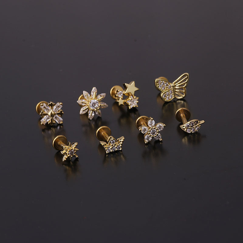 16G Butterfly Flat Back Conch Helix Earrings - Stainless Steel Body Jewelry for Cartilage Piercing | Perfect for Women, Teens, and Everyday Wear | HSPJ298