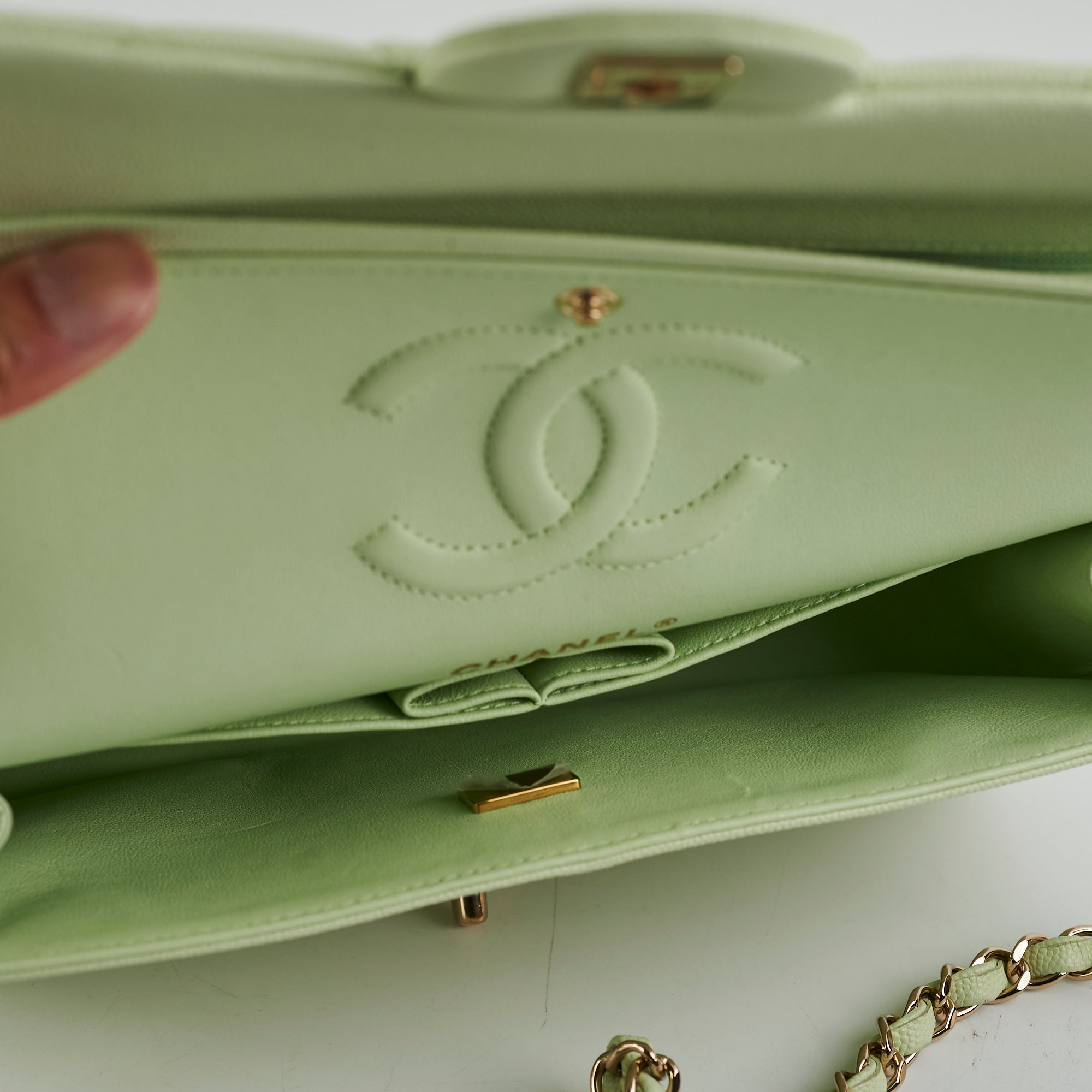 Chanel Medium Caviar Leather Double Classic Flap Bag in Light Green - Luxury Designer Handbag for Women, Perfect for Parties, Weddings & Everyday Elegance