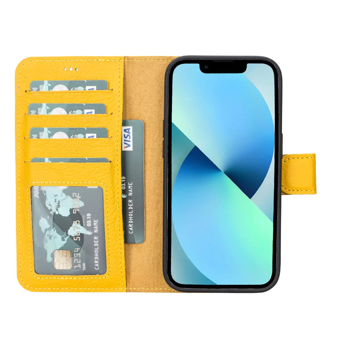 Premium Yellow Leather Wallet Case for iPhone 14 Pro - Slim Protective Cover with Card Slots | Perfect for Everyday Use, Travel & Business Meetings