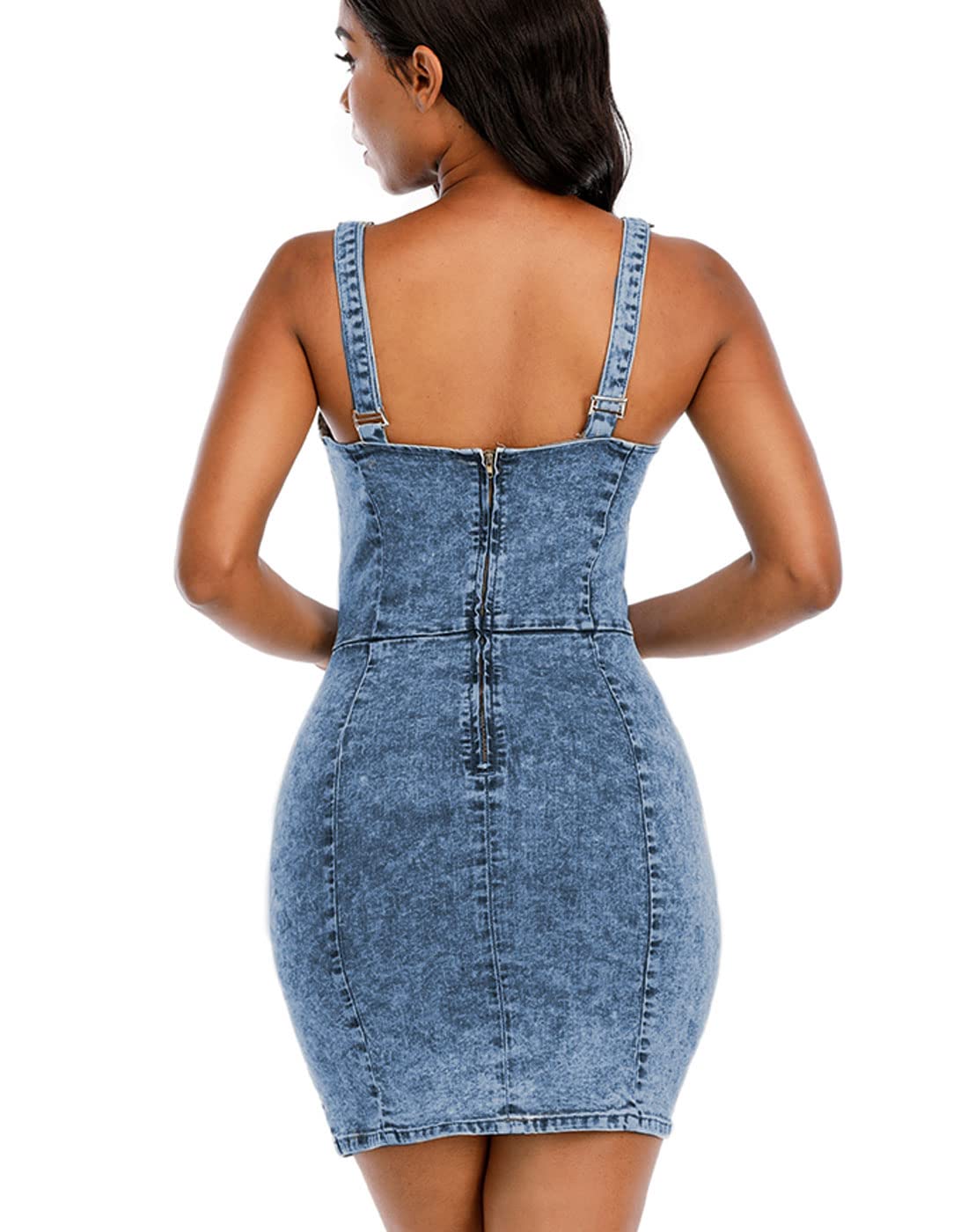 Sexy Women's Denim Bodycon Dress - V Neck Sleeveless Short Jean Dress for Casual Outings, Date Night & Summer Fashion