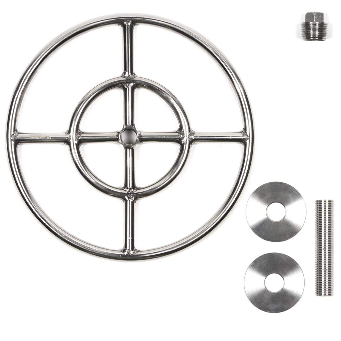 Stainless Steel Fire Ring Mounting Kit FRMK & 12 Inch Double Round Burner - Perfect for Outdoor Camping, Backyard Fire Pits, and BBQ Grilling