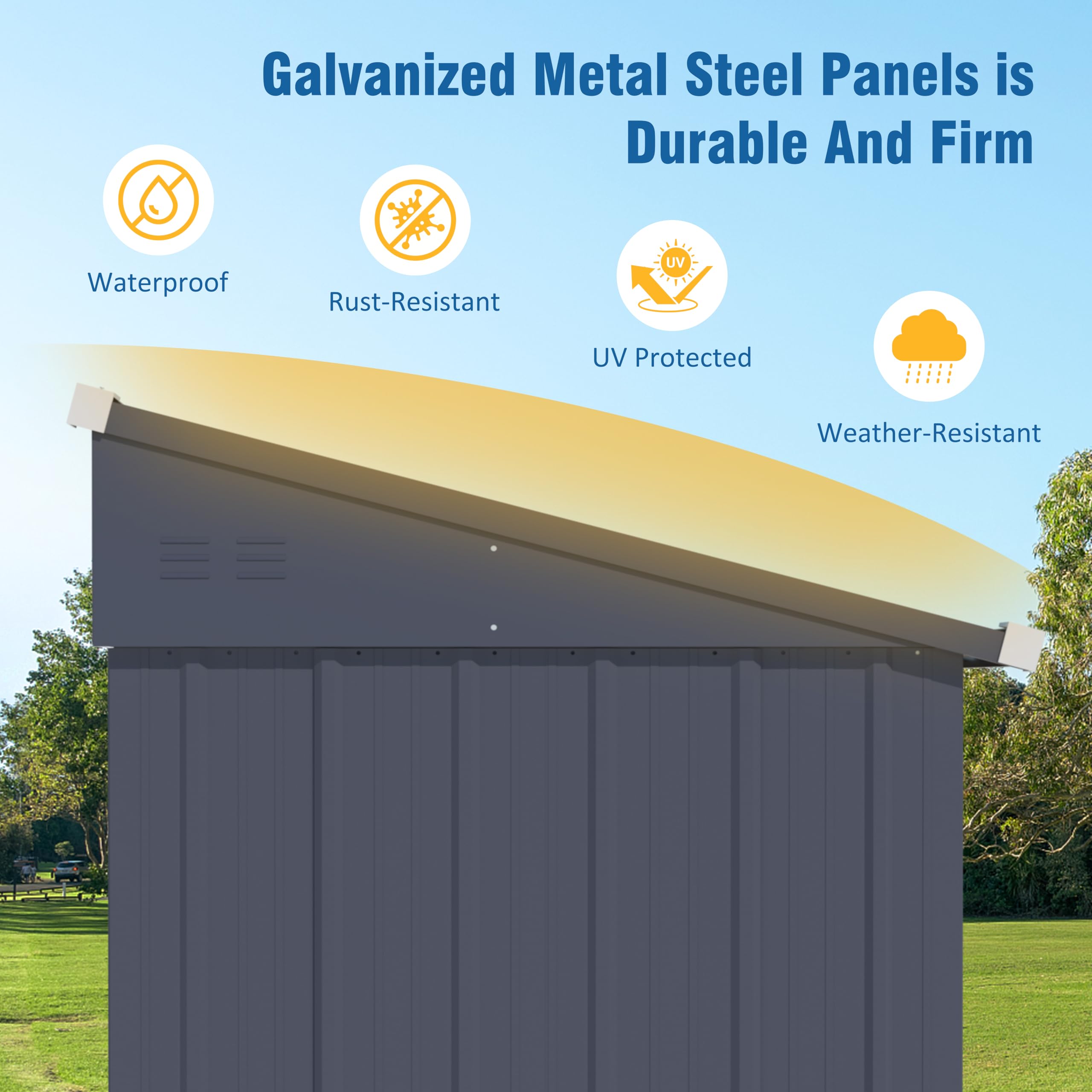 VEIKOU 4x6FT Heavy-Duty Metal Storage Shed - Galvanized Steel Outdoor Shed with Lockable Door & Ventilation - Weatherproof Garden Shed for Backyard, Patio & Lawn Equipment Storage (Gray & Black)