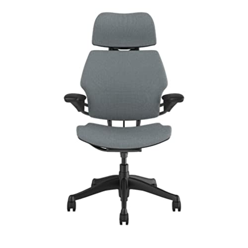 Humanscale Freedom Ergonomic Office Chair with Headrest - Adjustable Height & Duron Arms - Carpet Wheels - Graphite Frame & Medium Gray Corde Fabric - Perfect for Home Office, Workspace & Executive Desk Setup