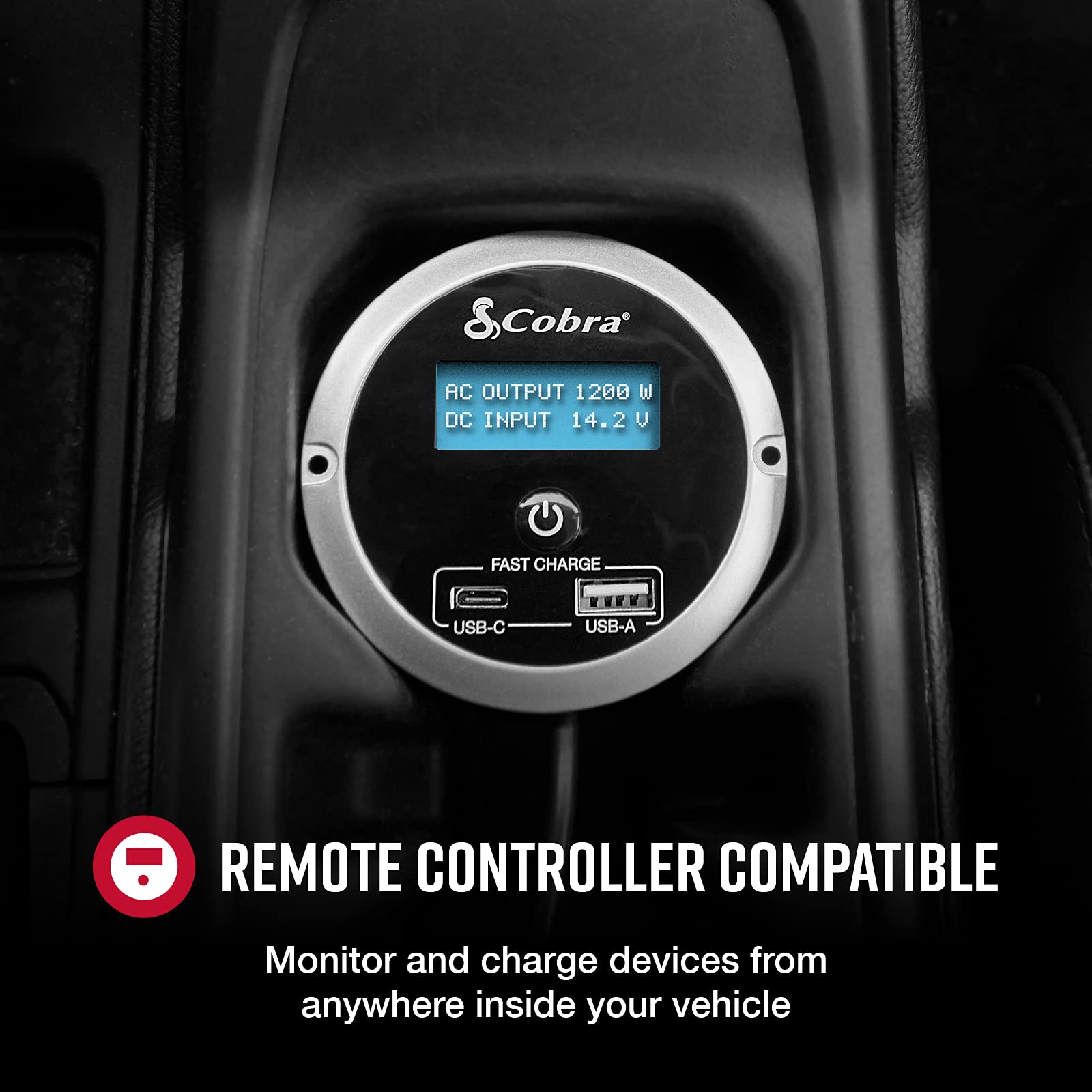 Cobra PRO 2500W Professional Grade Power Inverter - 2500W Car Charger with 4 AC Outlets & 2 USB Ports, Remote Control for Camping, RV, Emergency Power & Outdoor Activities (CPIALCDG1)