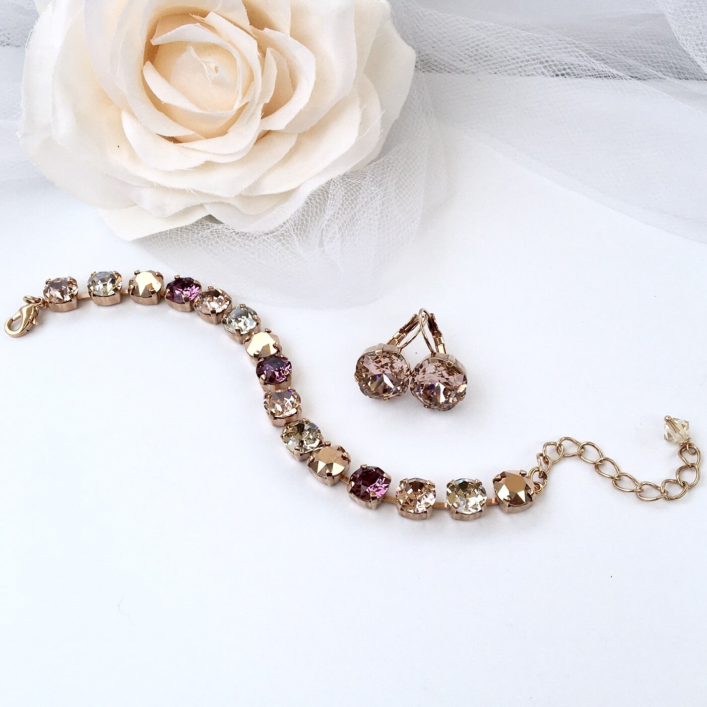 Iliana Rose Gold Bridal Jewelry Set - 3 Piece Wedding Jewelry Collection for Bride, Bridesmaids & Engagement | Perfect for Weddings, Anniversaries & Special Occasions