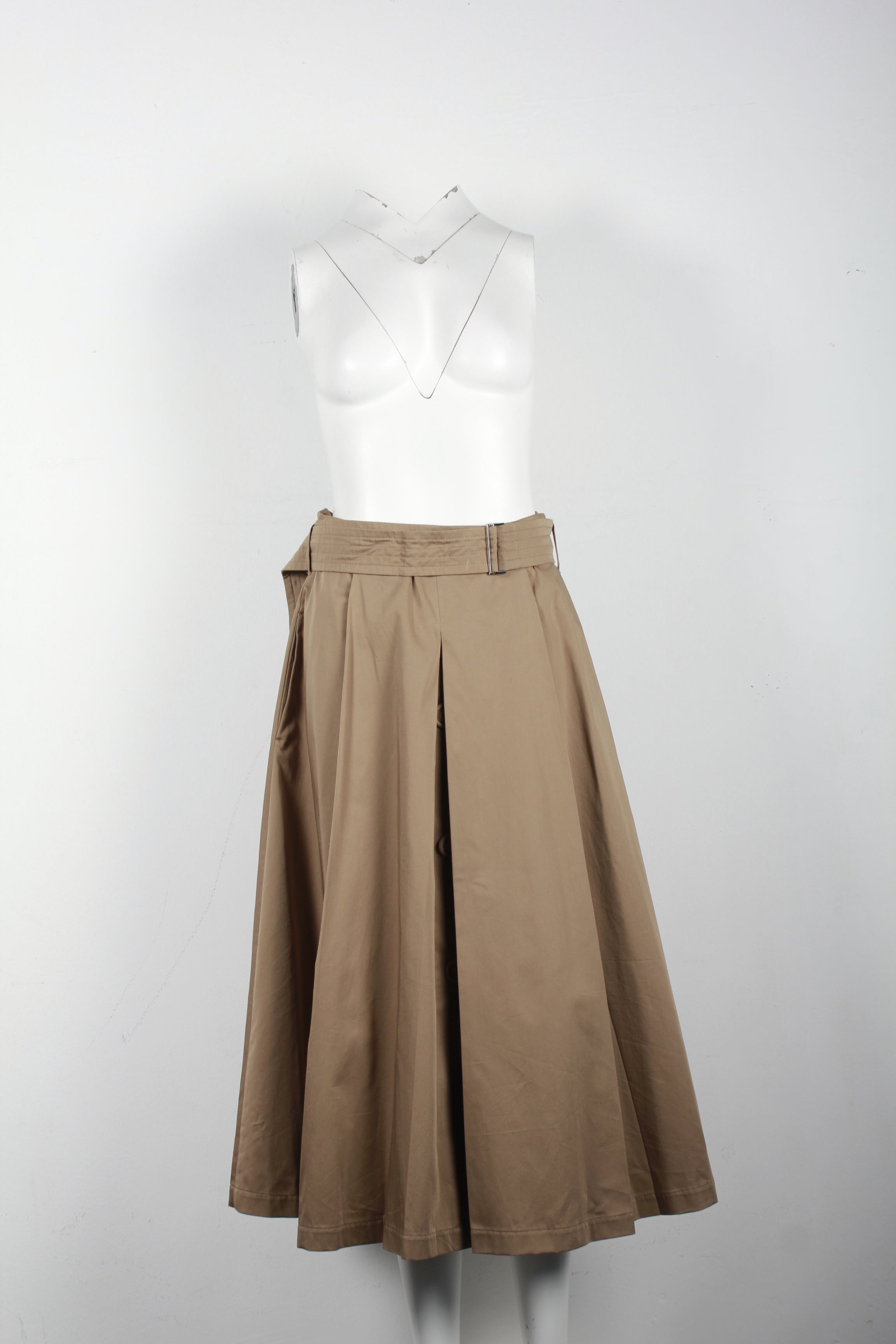 Max Mara Beige Cotton Pleated Midi Skirt for Women | Elegant Office & Party Wear | Perfect for Work, Weddings & Special Occasions