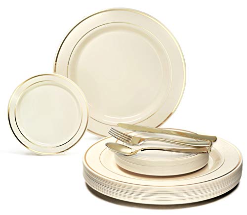 A3. Ivory & Gold Rim Plates, Gold Silverware