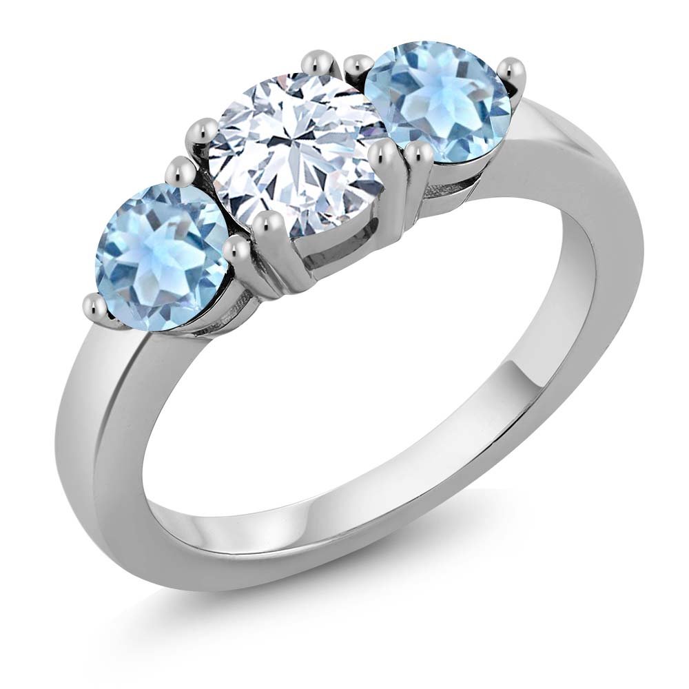 2.60 Ct White Created Sapphire & Sky Blue Topaz 925 Sterling Silver Ring for Women – Elegant Gemstone Jewelry for Engagement, Wedding, Anniversary & Everyday Wear