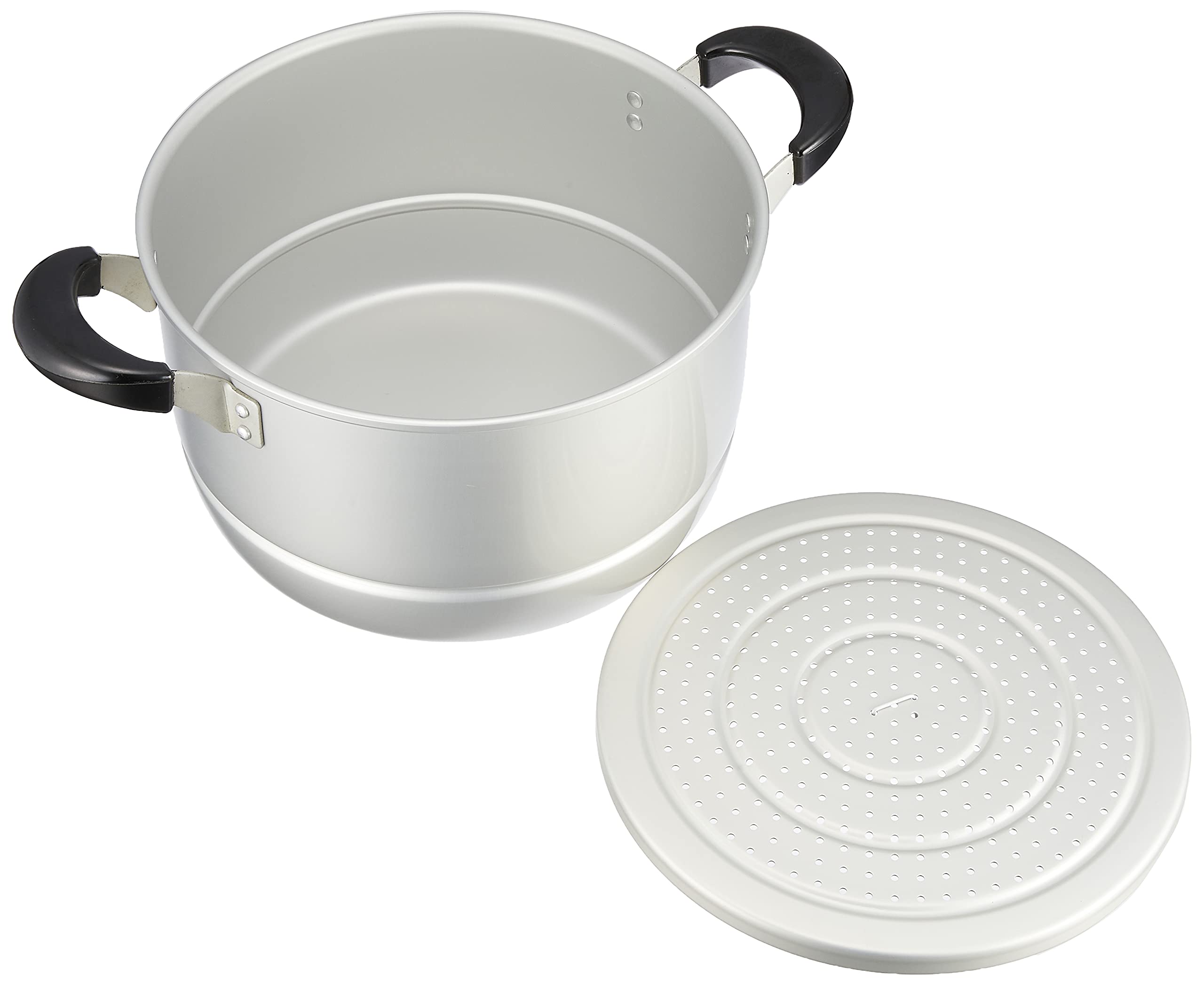 Premium Aluminum Double Handed Steaming Pot with Lid - 10.2 Inch (26cm) Silver Cooking Pot for Gas Stove - Perfect for Soups, Stews & Asian Cuisine - H-2416 Model by Wakoat Trading