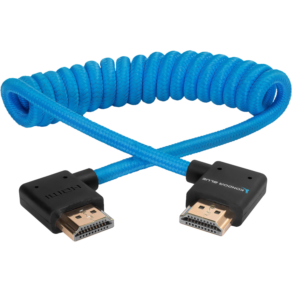 Kondor Blue Coiled Right Angle High-Speed HDMI Cable 12 to 24 Feet - Durable 4K HDMI Cord for Gaming, Streaming & Home Theater Setup