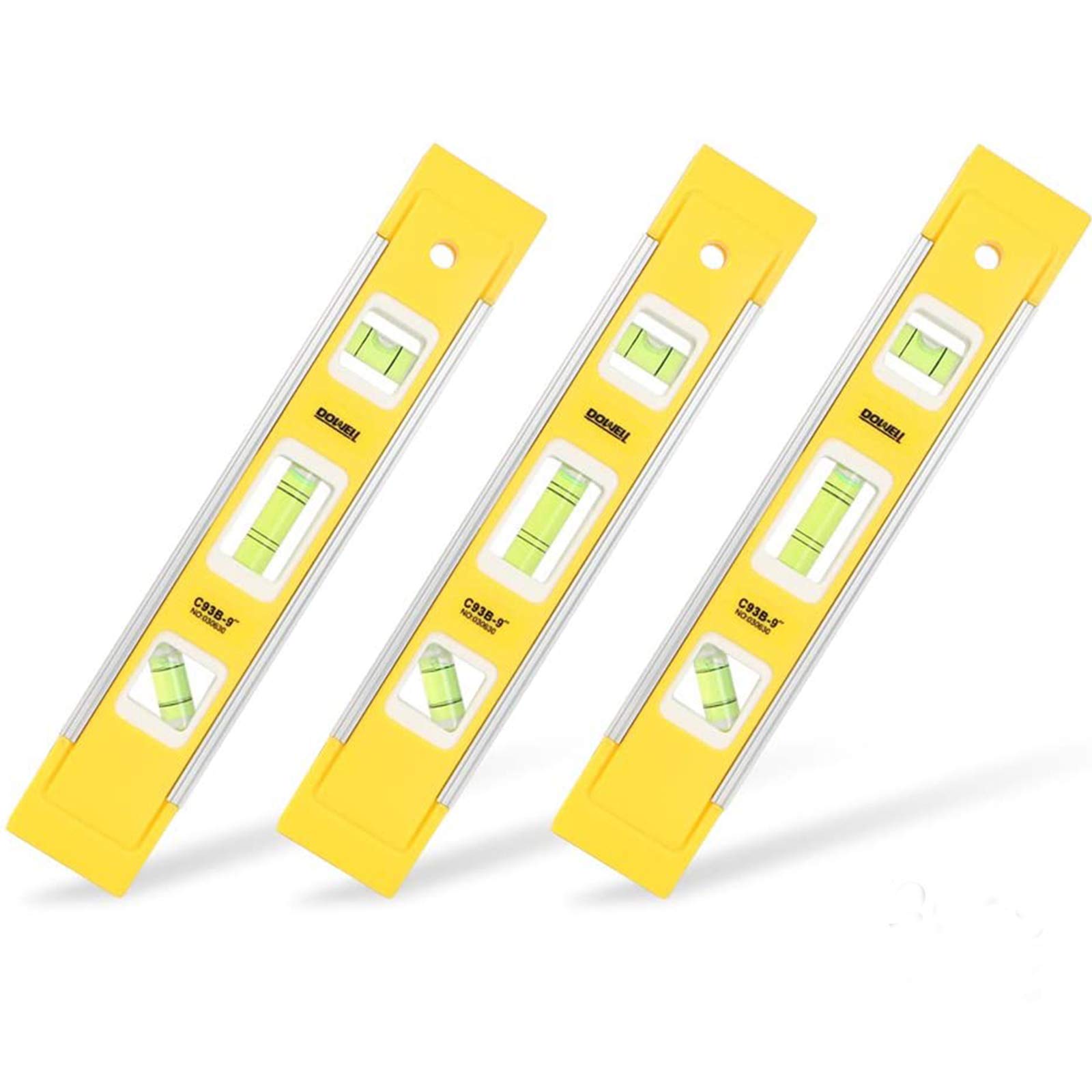DOWELL 9 Inch Magnetic Box Torpedo Level (3 Pack) - 3 Vials (45°/90°/180°) Shock Resistant for Precise Measuring - Perfect for Construction, Carpentry, and DIY Home Projects
