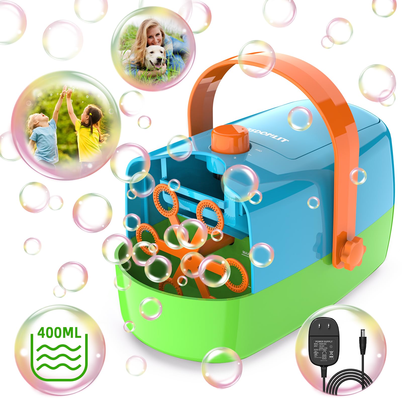 Automatic Bubble Blower Machine for Kids - 8000+ Big Bubbles Per Minute, Bubble Maker for Toddlers & Children, Battery or Plug-in Powered, Indoor/Outdoor Party Toys - Perfect for Birthday Parties, Backyard Play & Summer Fun