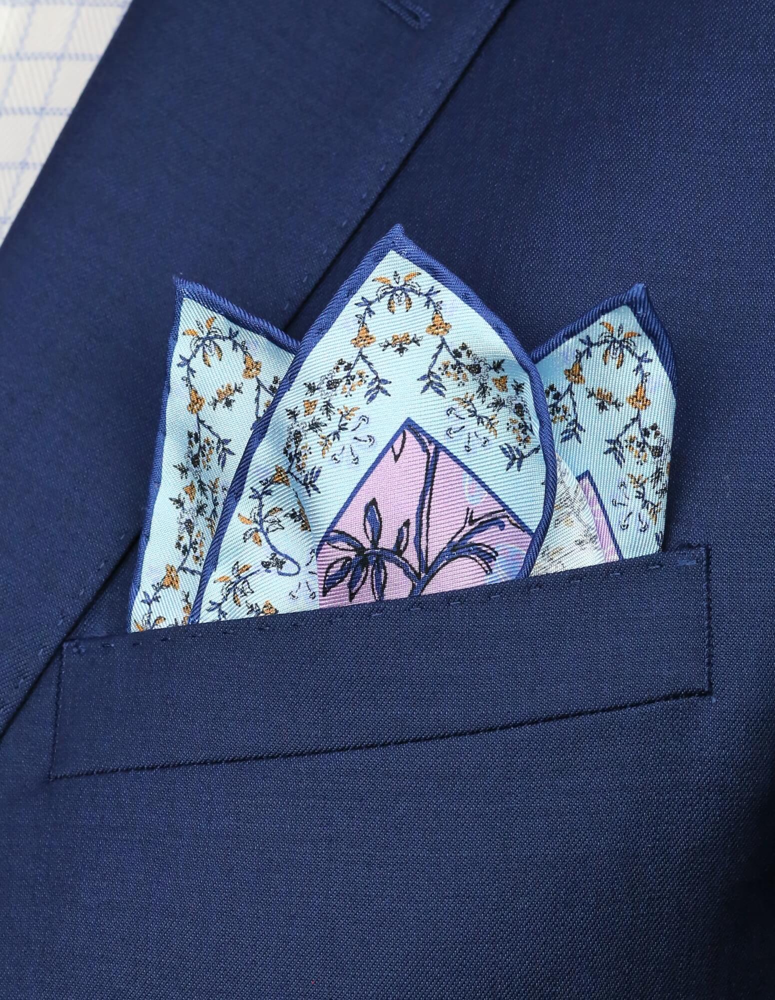 DÉCLIC Staveley Floral Pocket Square - Lavender Silk Handkerchief for Men's Formal Wear & Wedding Accessories
