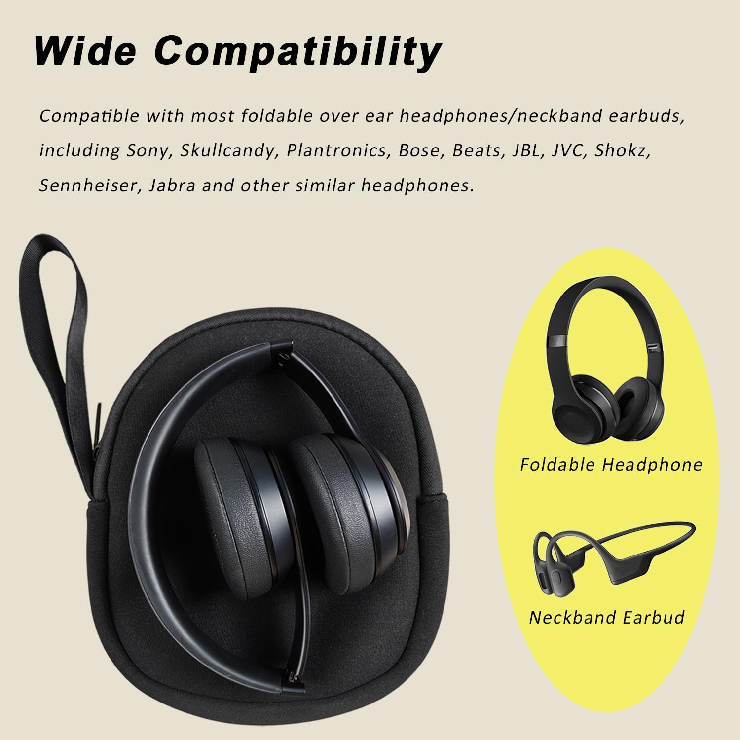 Premium SBR Lightweight Headphone Storage Bag - Travel-Friendly Foldable Case for Over-Ear Headphones & Neckband Earbuds - Compatible with Sony, Bose, Beats, JBL, Sennheiser & More - Perfect for Airplane, Commute & Office Organization