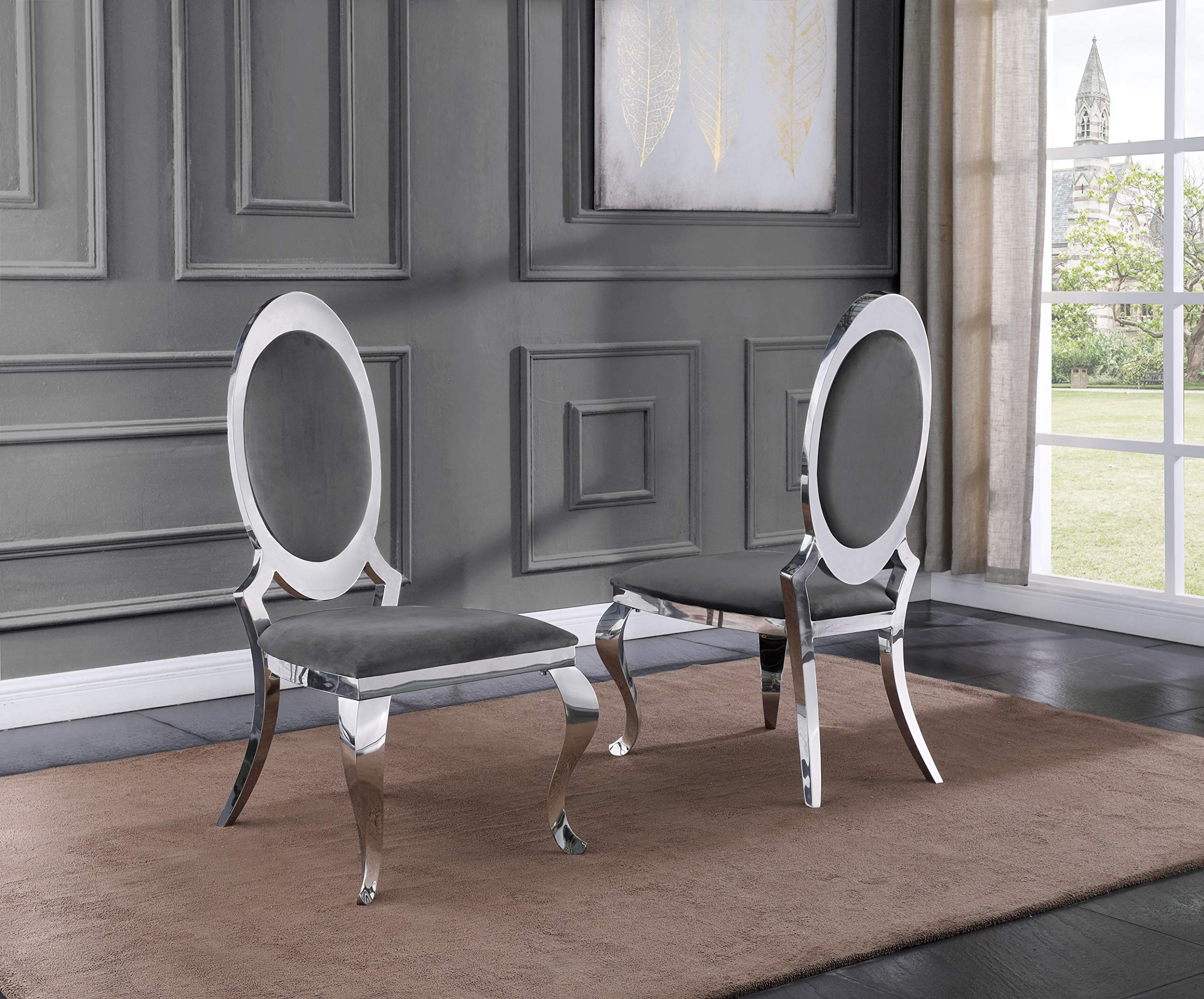Premium SC180 Dining Chairs Set of 4 - Modern Gray Upholstered Kitchen Chairs with Sturdy Metal Legs for Dining Room, Restaurant, or Home Decor