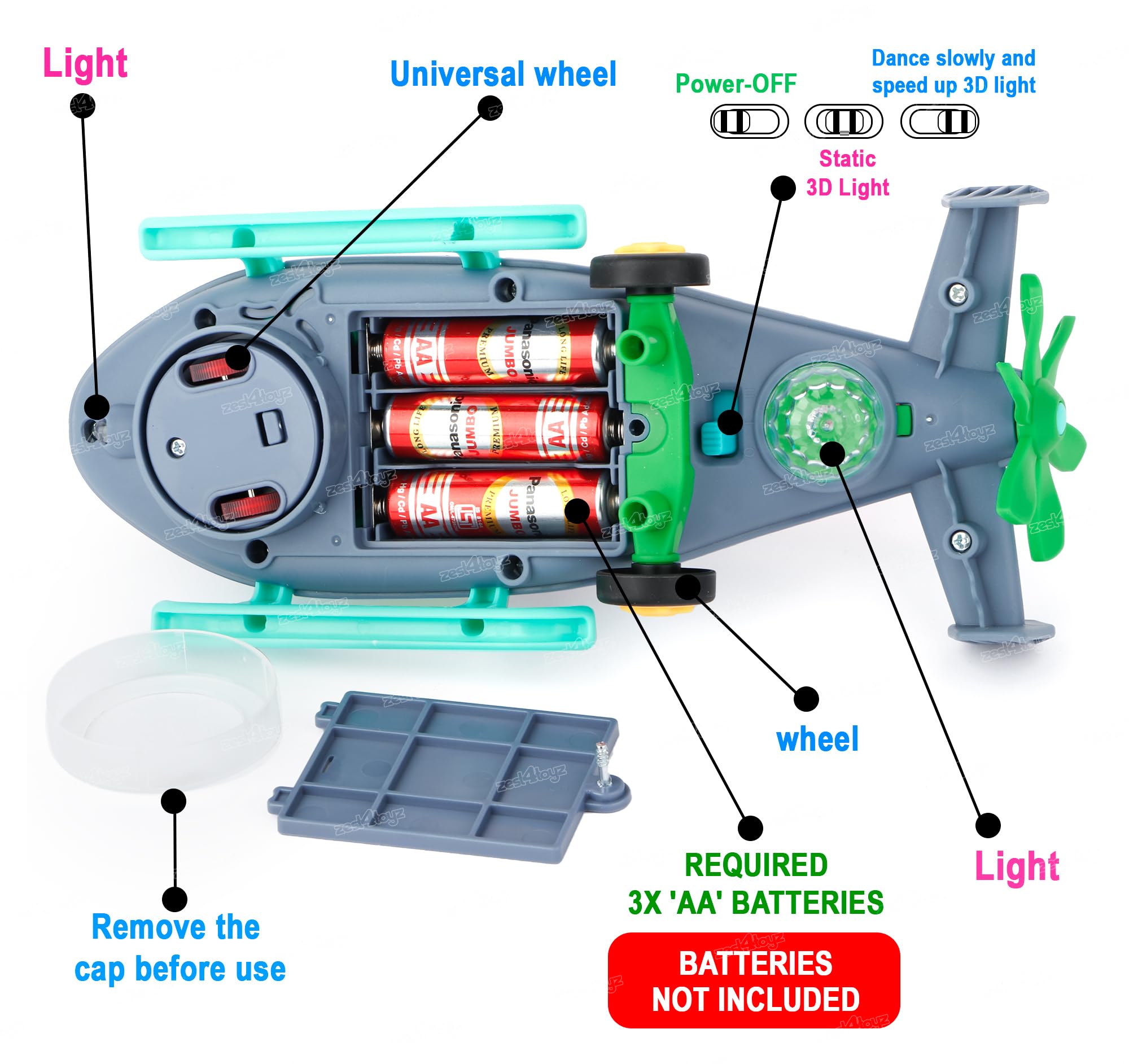 Zest 4 Toyz 3D Musical Helicopter Toy - Bump & Go Action, Transparent Design with Lights & Sounds - Fun Interactive Toy Gift for Kids (Perfect for Birthday Parties & Indoor Playtime)