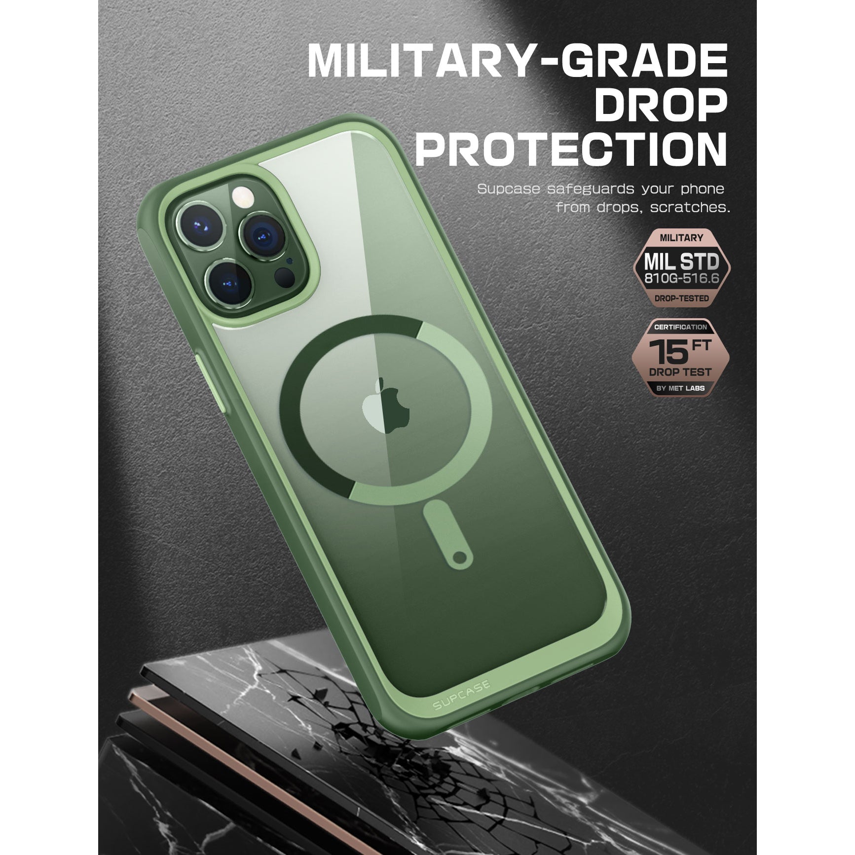 iPhone 13 Pro Case 6.1 Inch - Unicorn Beetle MAG Slim Clear Protective Cover with MagSafe Compatible in Green | Perfect for Everyday Use, Travel & Wireless Charging
