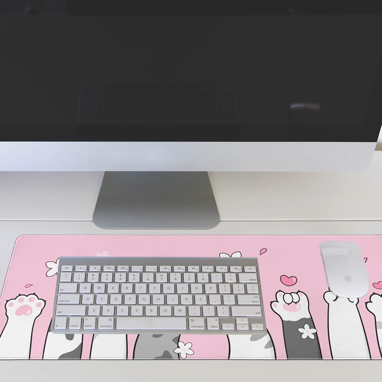Cute Cat Paw Gaming Mouse Pad - Extra Large Pink Sakura Cherry Blossom Design (31.5