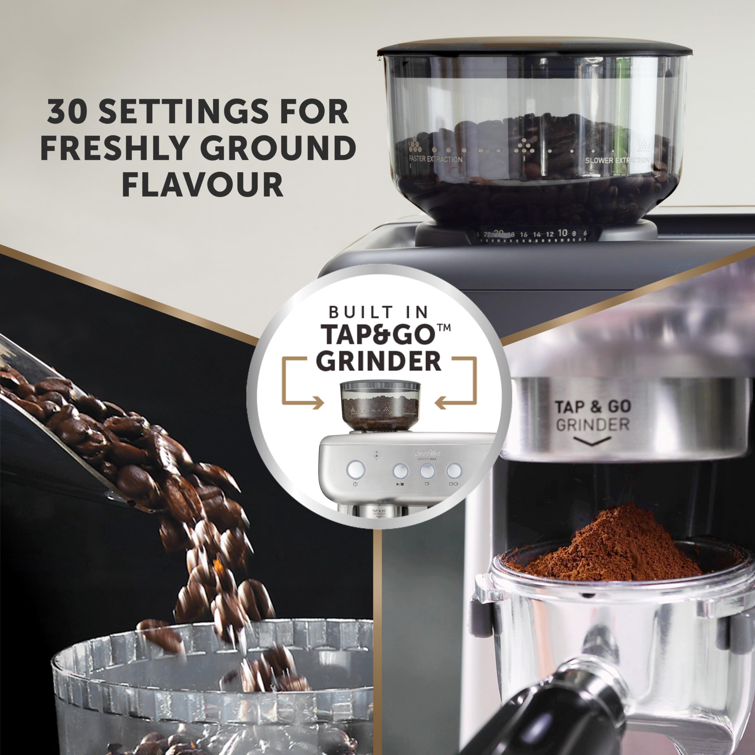 Breville Barista Max Espresso Machine with Built-in Grinder - 15 Bar Italian Pump, 2.8L Water Tank & Steam Wand for Latte & Cappuccino - Stainless Steel Coffee Maker for Home Baristas & Coffee Lovers