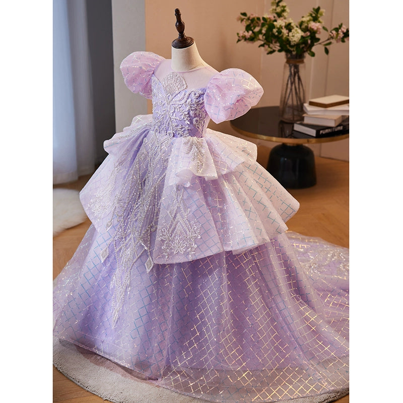 Lilac Organza Flower Girl Dress - Princess Round Floor Length for Weddings, Parties & Special Occasions