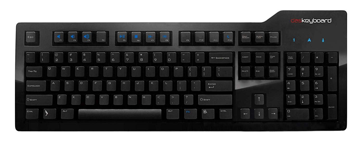 Das Keyboard Model S Wired Mechanical Keyboard with Cherry MX Blue Switches - 2-Port USB Hub & Laser Etched Keycaps (104 Keys, Black) - Perfect for Gaming, Programming & Office Work
