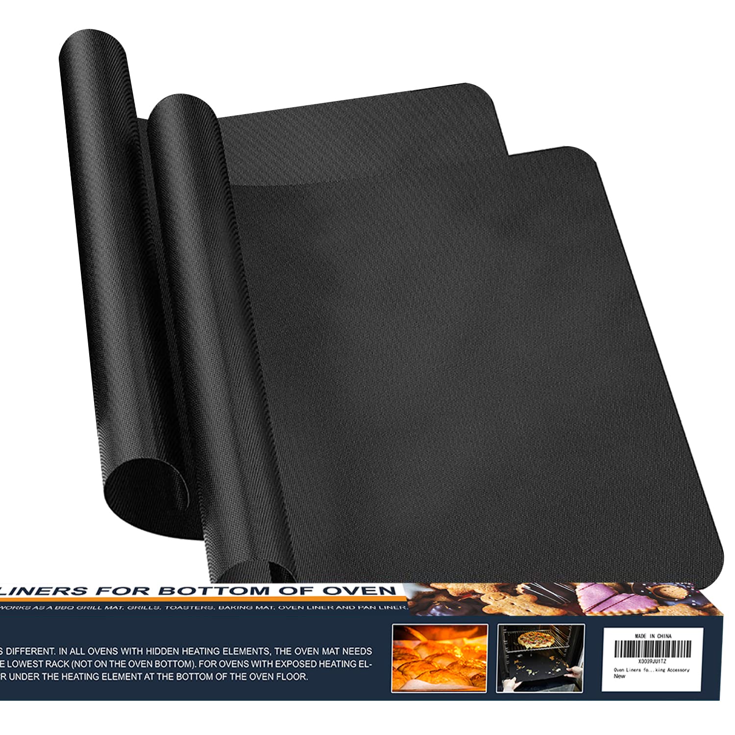 Non-Stick Teflon Oven Liners for Bottom of Oven - 2 Pack Premium Rounded Corner Baking Mats Fits Convection, Electric, Gas, Toaster & Microwave Ovens (15.74