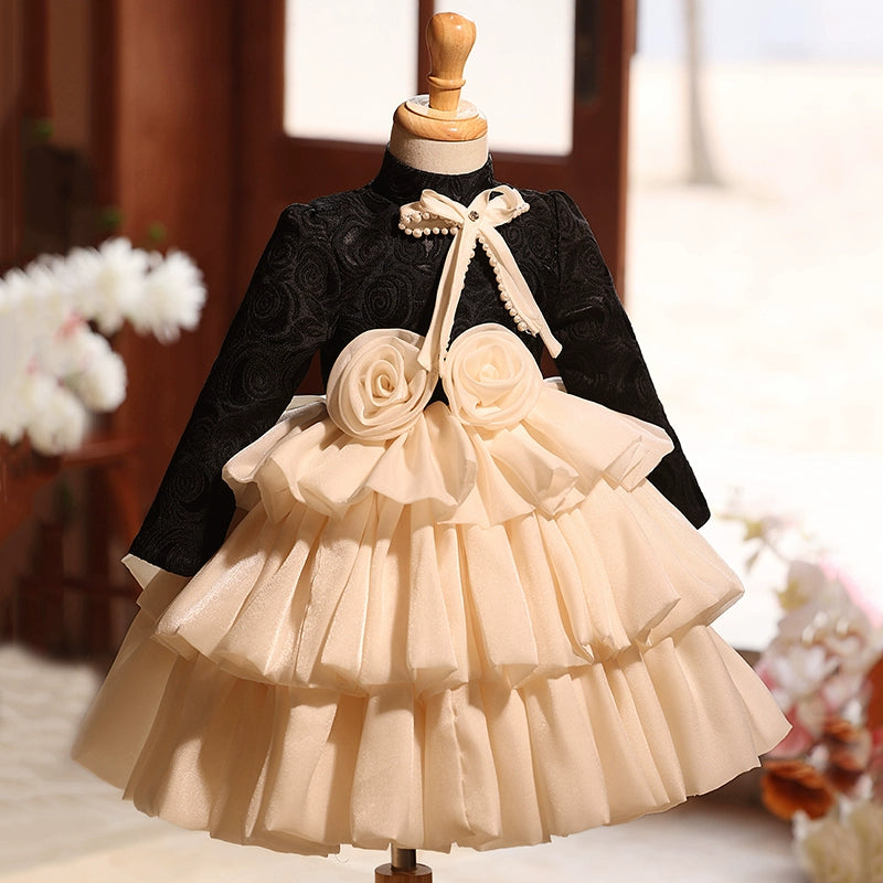 **Black Puffy Christmas Flower Girl Dress for Toddlers - Elegant Pageant Princess Gown for Birthday Parties & Holiday Celebrations**