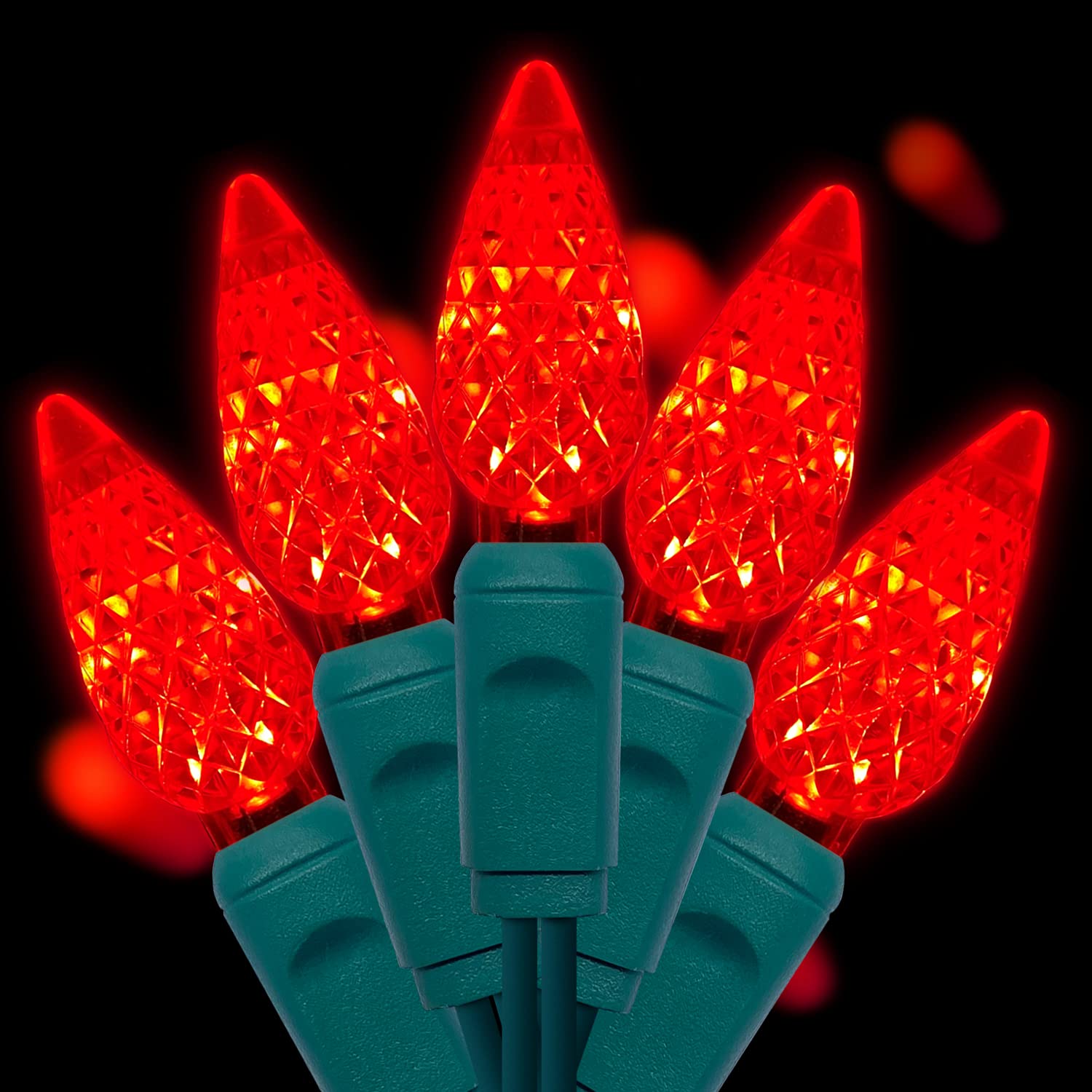 UL Listed 50-Count C6 LED Christmas Lights - Red Strawberry Bulbs, 17ft Green Wire Outdoor String Lights for Garden, Patio, Tree Decorations - Perfect for Holiday, Party, and Home Decoration