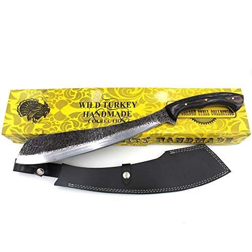 Wild Turkey Handmade 19.25'' Fixed Blade Bushcraft Hunting Knife with Leather Sheath - Outdoor Survival, Camping & Hunting Essential
