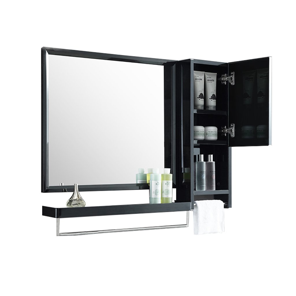 Stainless Steel Bathroom Mirror with Shelf - Black Wall Mounted Cabinet for Vanity Storage | Perfect for Small Bathrooms & Modern Home Decor