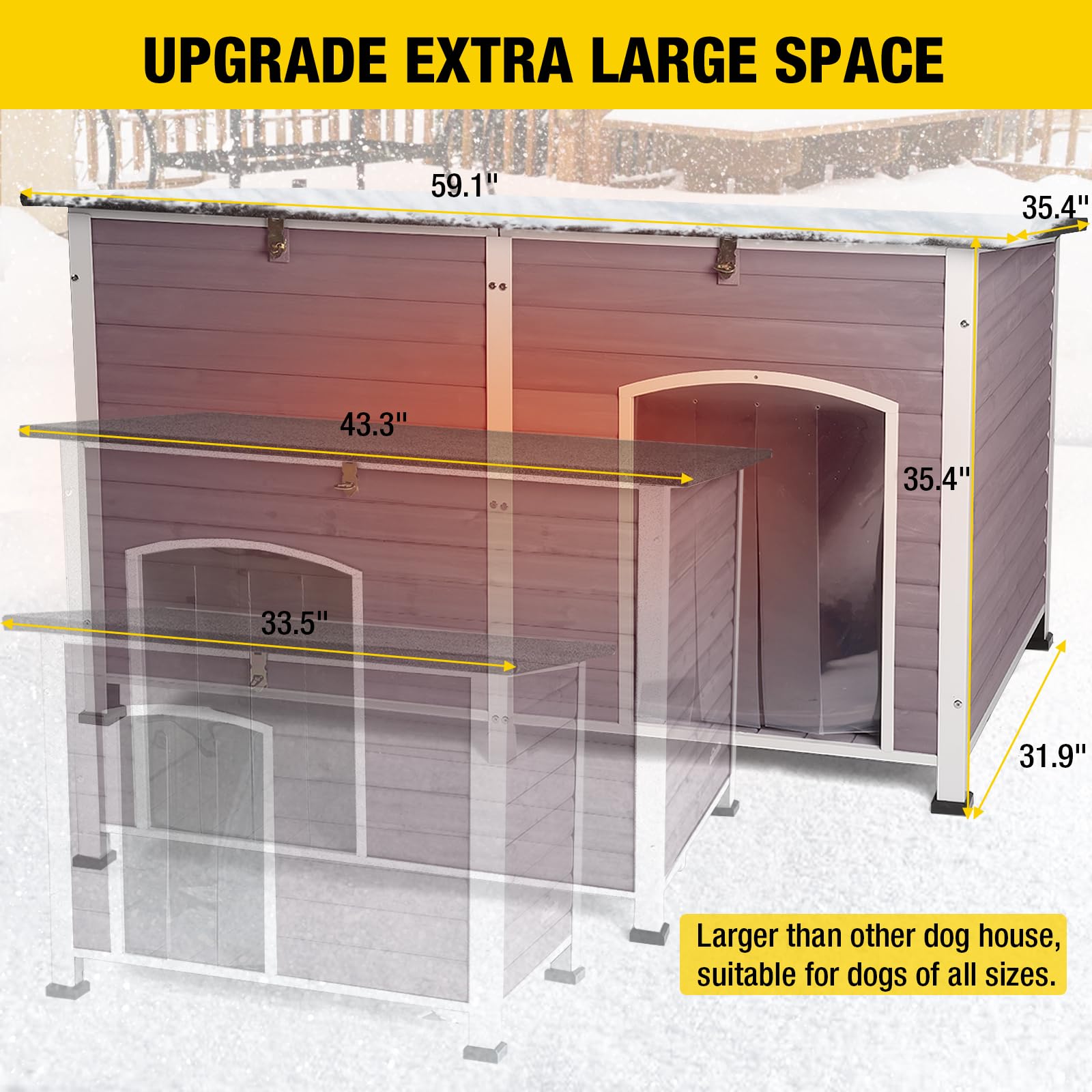 Aivituvin Insulated Heated Dog House for Large Dogs - Waterproof Outdoor Dog Kennel with All-Around Iron Frame | Perfect for Backyard, Patio & Winter Use