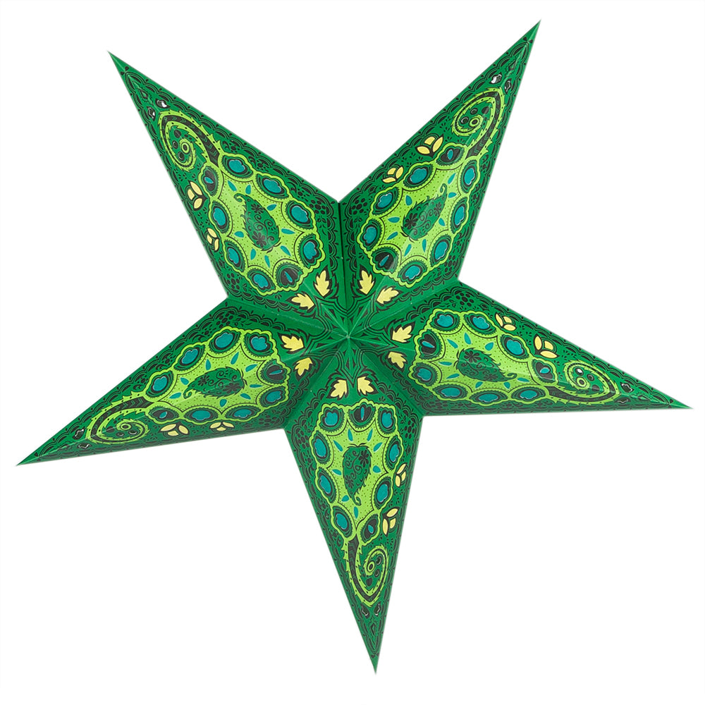 24 Green Tulip Cut Paper Star Lanterns - Elegant Hanging Wedding & Party Decorations for Indoor/Outdoor Events, Baby Showers & Home Decor