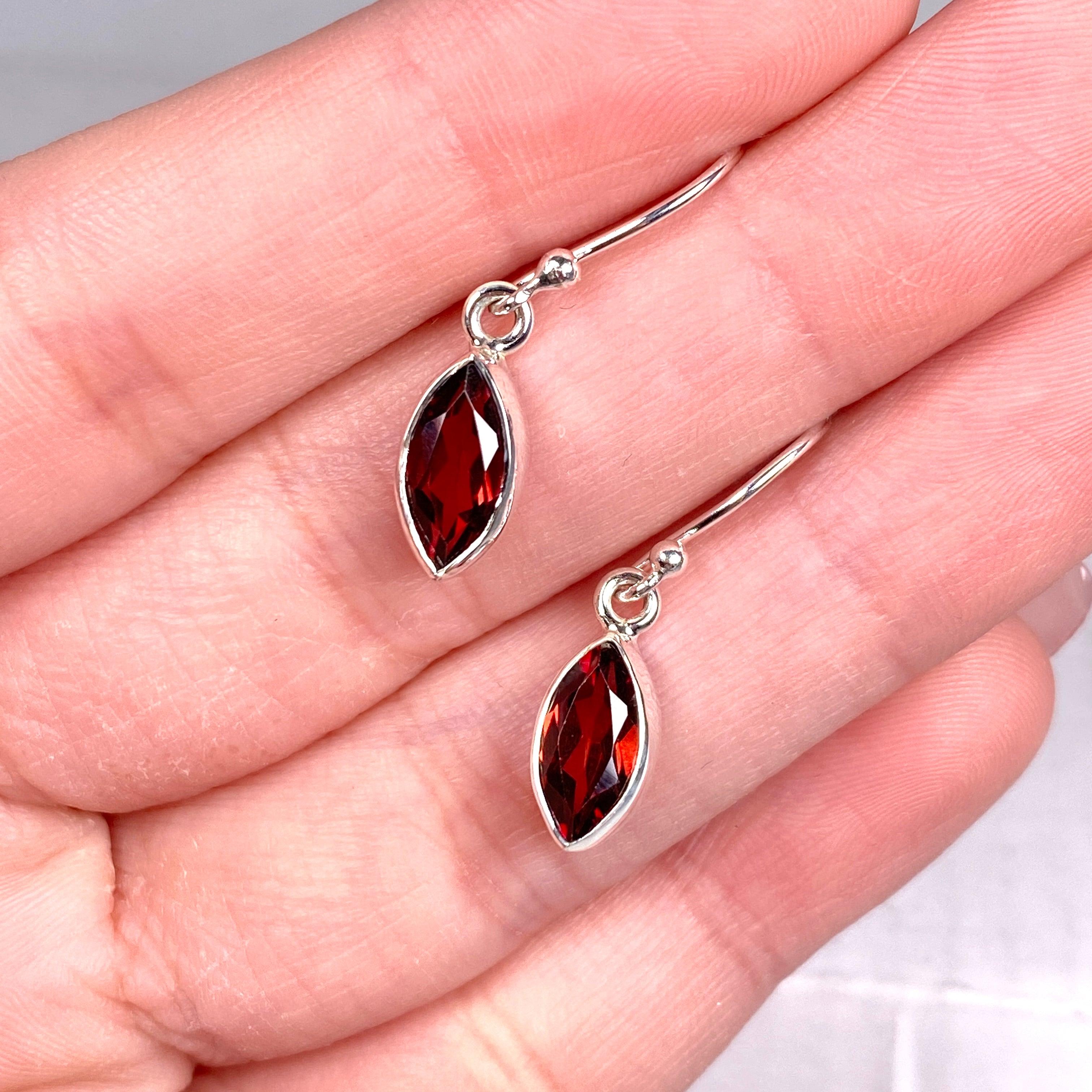 Garnet Petite Marquise Faceted Earrings R2363 GTM - Elegant Dainty Jewelry for Women, Perfect for Weddings, Parties & Special Occasions