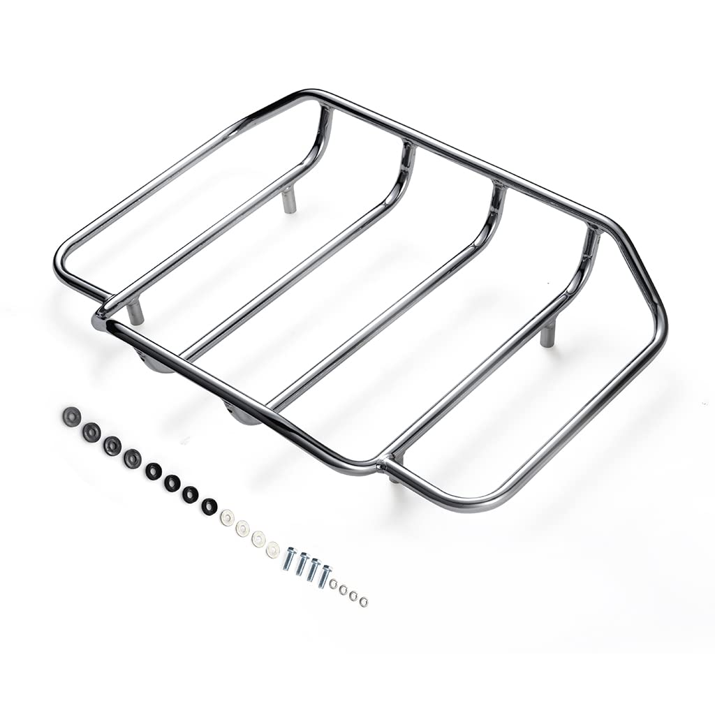 Harley Hard Tour Pack Luggage Rack - Chrome Top Rack for Air Wing Tour Pack & Moto Onfire Hard Tour Pack Trunk - Motorcycle Suitcase Carrier for Travel & Road Trips
