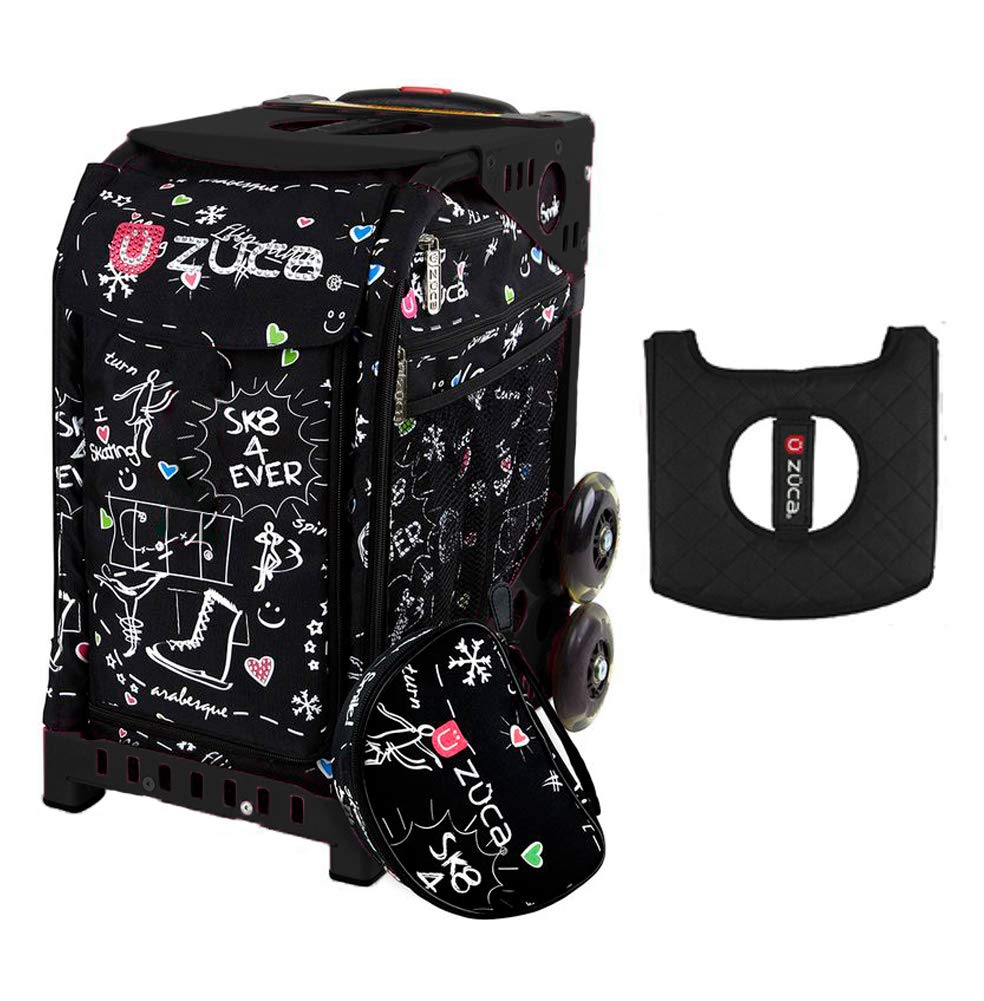 Zuca Sport Bag - Limited Edition Sk8 Black Backpack with Black/Pink Seat Cover & Non-Flashing Wheels - Perfect for Skateboarding, Travel & School Use