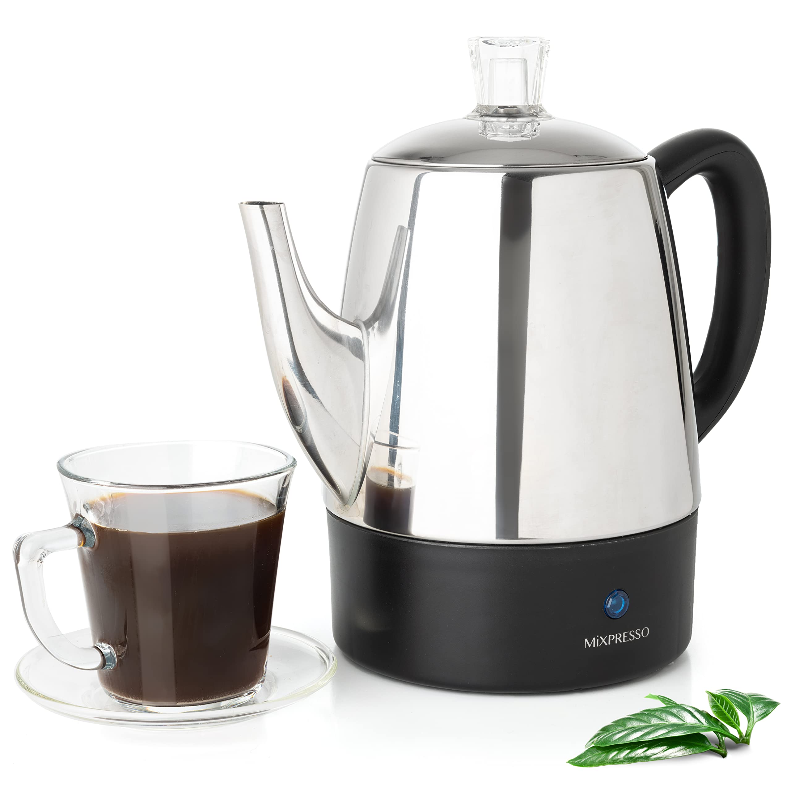 Mixpresso 4-Cup Electric Coffee Percolator with Keep Warm Function, Stainless Steel Coffee Maker with Removable Basket - Perfect for Home, Office, or Camping Use