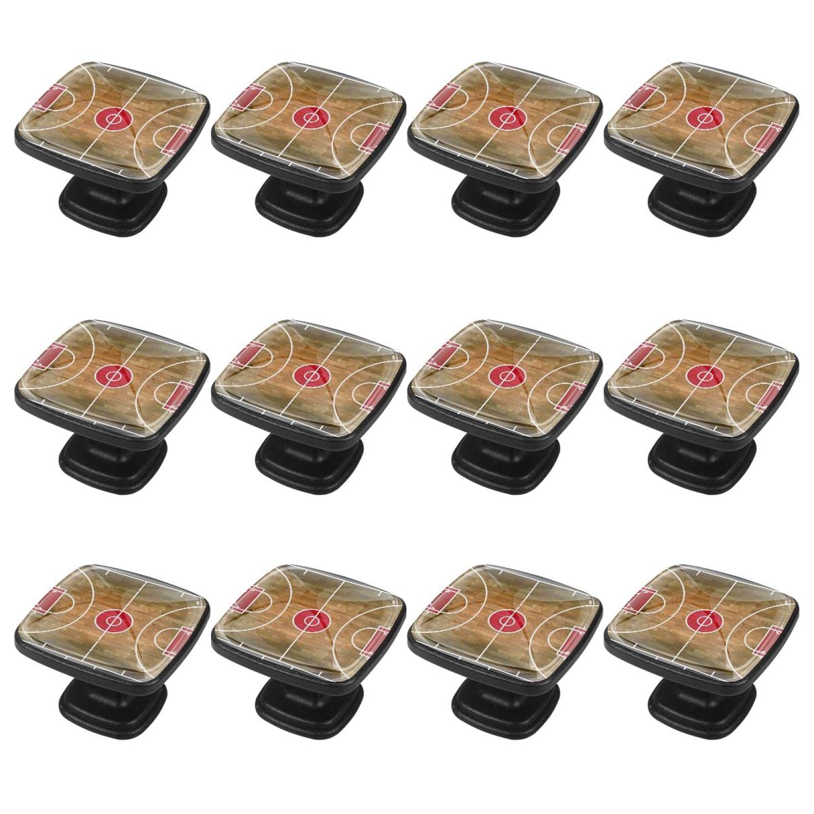 12Pcs Basketball Court Pattern Cabinet Handles & Drawer Knobs - Durable Dresser Hardware for Kitchen Cabinets, Bedroom Furniture, and DIY Home Decor Projects