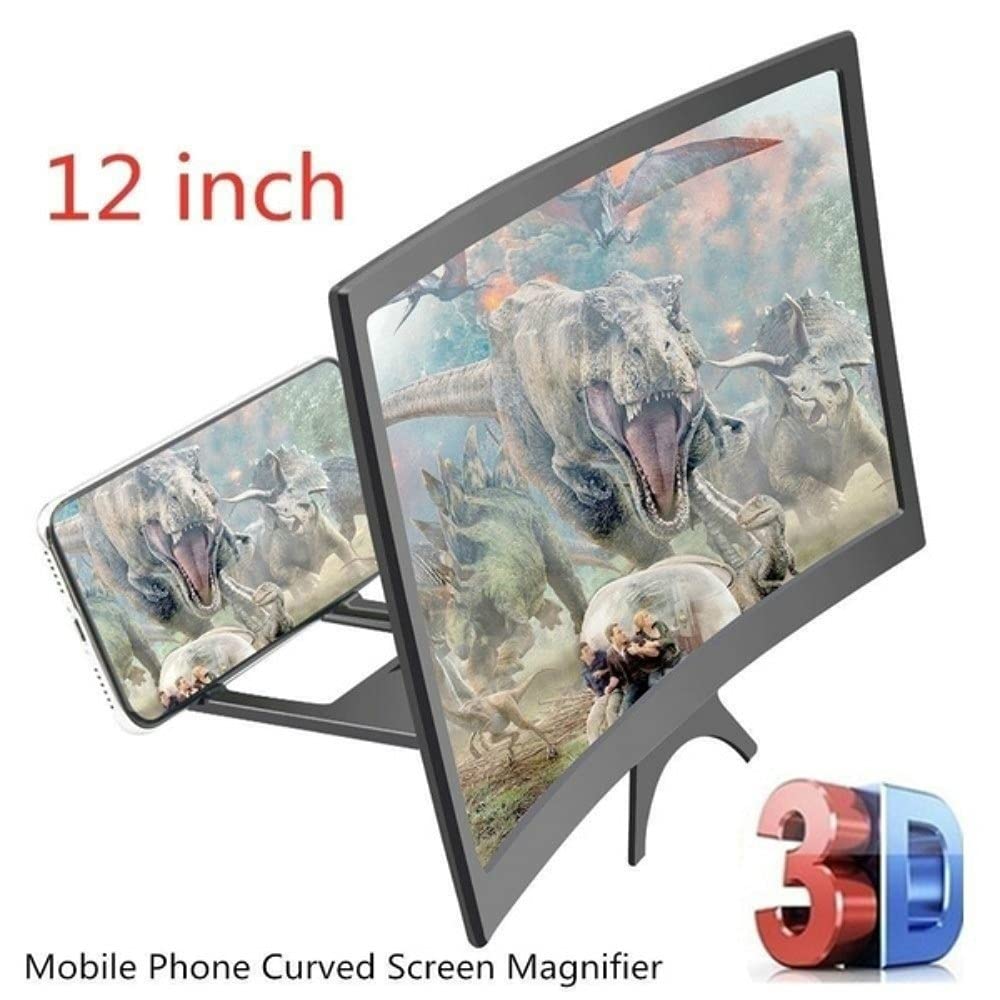 12 Inch Curved Screen Phone Amplifier - HD 3D Video Magnifier with Foldable Stand | Mobile Screen Enhancer for Movies, Gaming & Reading (Compatible with Most Smartphones)