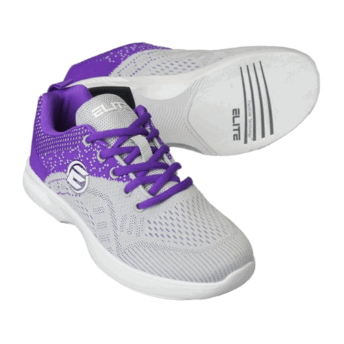 ELITE Women's Comfortable Lace-Up Bowling Shoes - Grey/Violet - Perfect for League Play, Casual Bowling & Tournaments