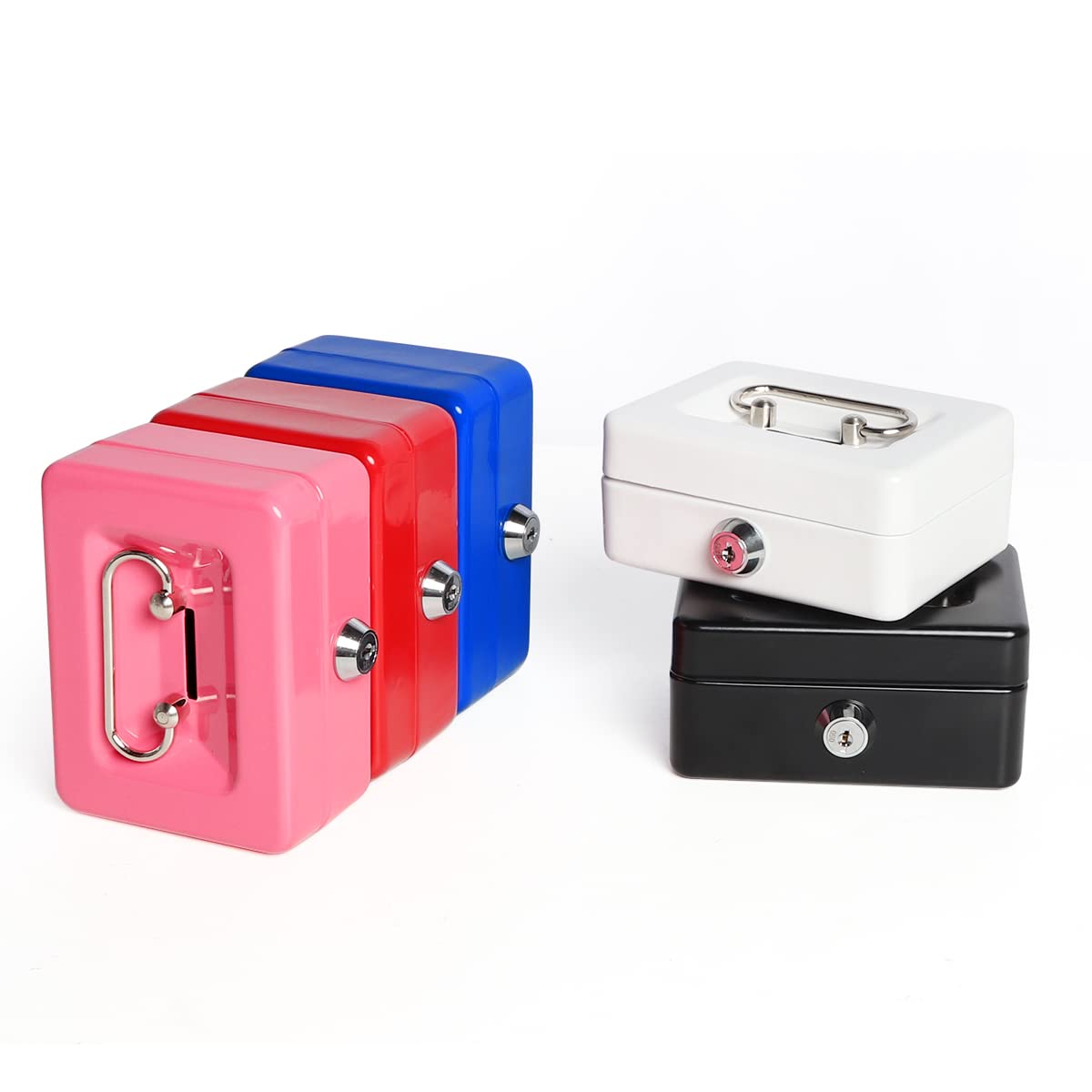 Jssmst Small Lock Cash Box with Key Lock & Money Slot - Secure Money Box for Kids, Home, Office & Retail Use - Durable White Locking Storage Box for Cash, Coins & Valuables