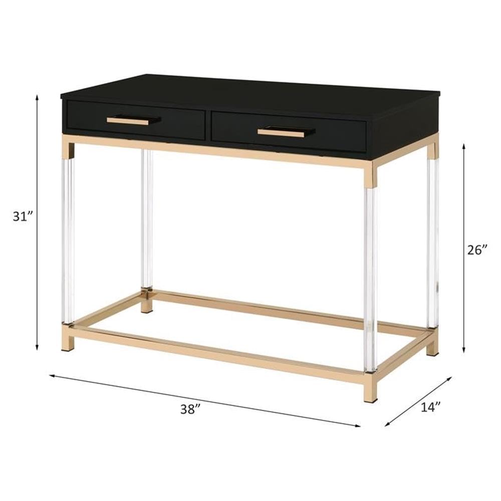Acme Adiel 2-Drawer Wooden Entryway Console Table with Sturdy Metal Base in Black & Gold - Perfect for Hallway, Living Room or Bedroom Decor