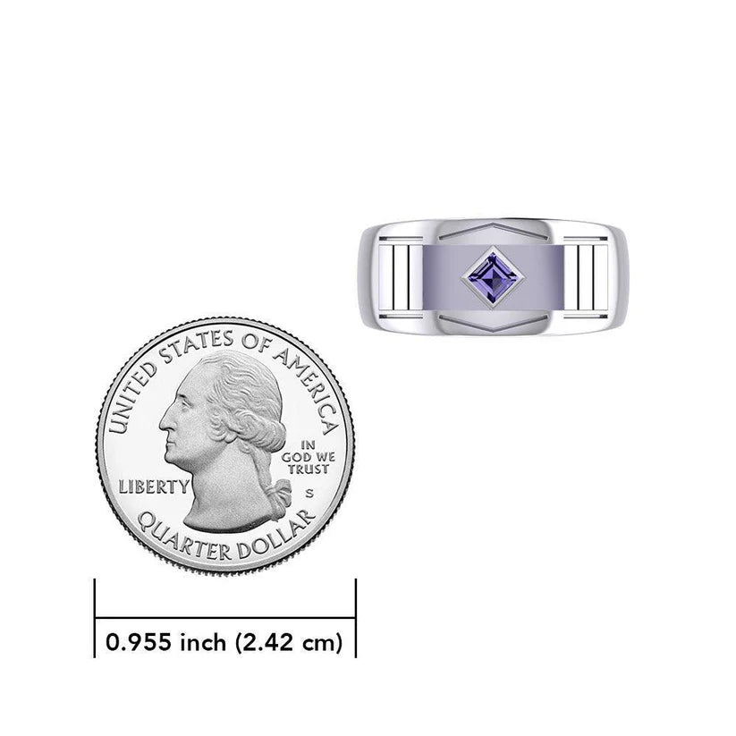 Sterling Silver Modern Ring with Inlaid NA Recovery Symbol - Elegant Jewelry for 12 Step Program, Sobriety Gifts & Addiction Recovery Support (TRI2437)